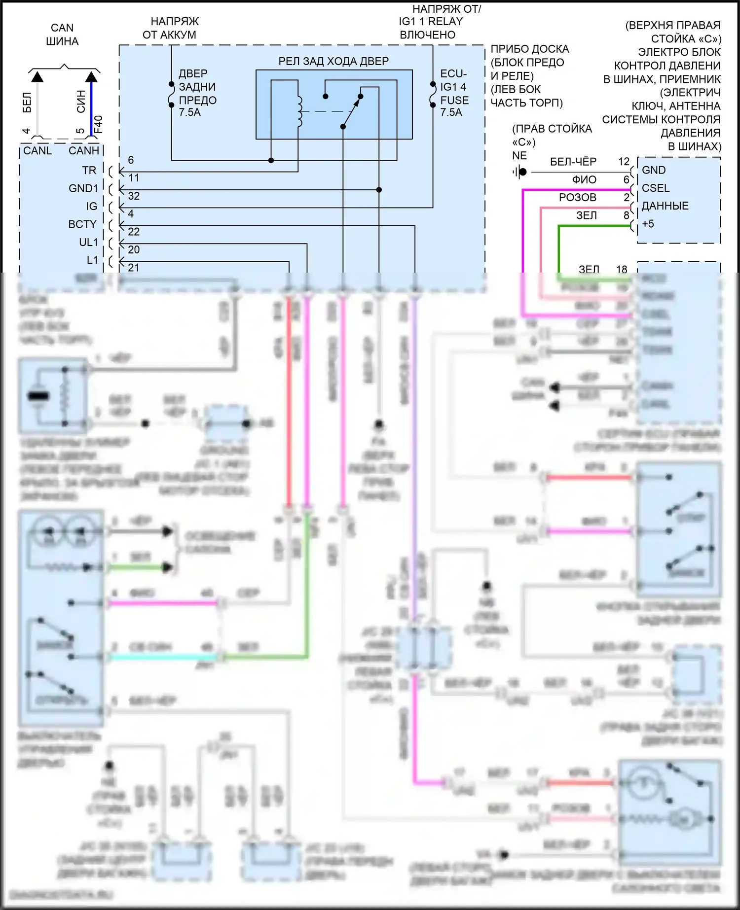UX Lexus I (2018-2024): Электросхема открывателя задней двери, без задней двери питания 