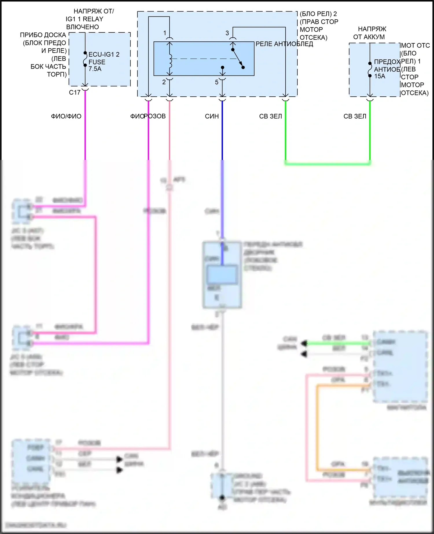 UX Lexus I (2018-2024): Электросхема переднего антиобледенителя 