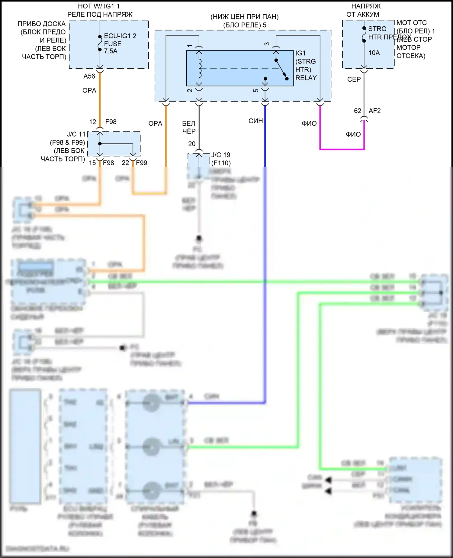 UX Lexus I (2018-2024): Электросхема рулевого колеса с подогревом 