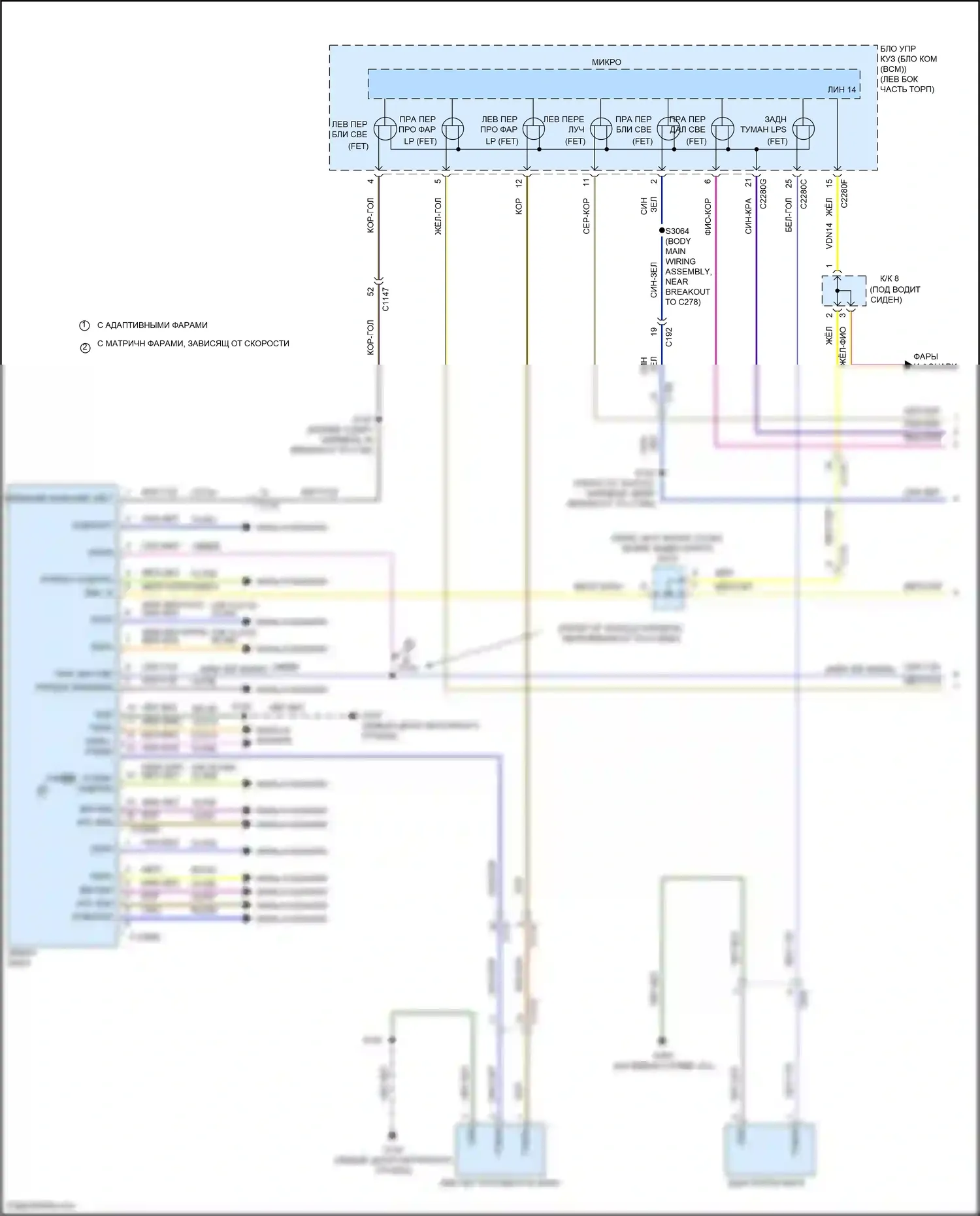 Aviator Lincoln II (2019-2024): Электросхема фар, без динамического выравнивания (1 из 3) 