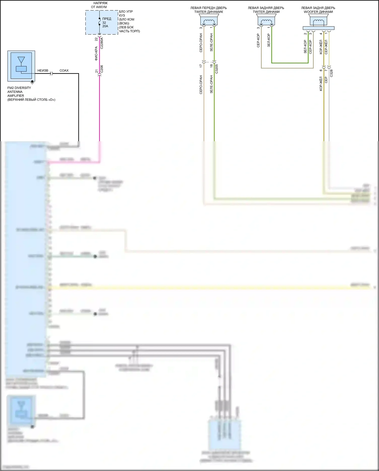 Aviator Lincoln II (2019-2024): Электросхема магнитолы, 14 динамиков (1 из 6) 