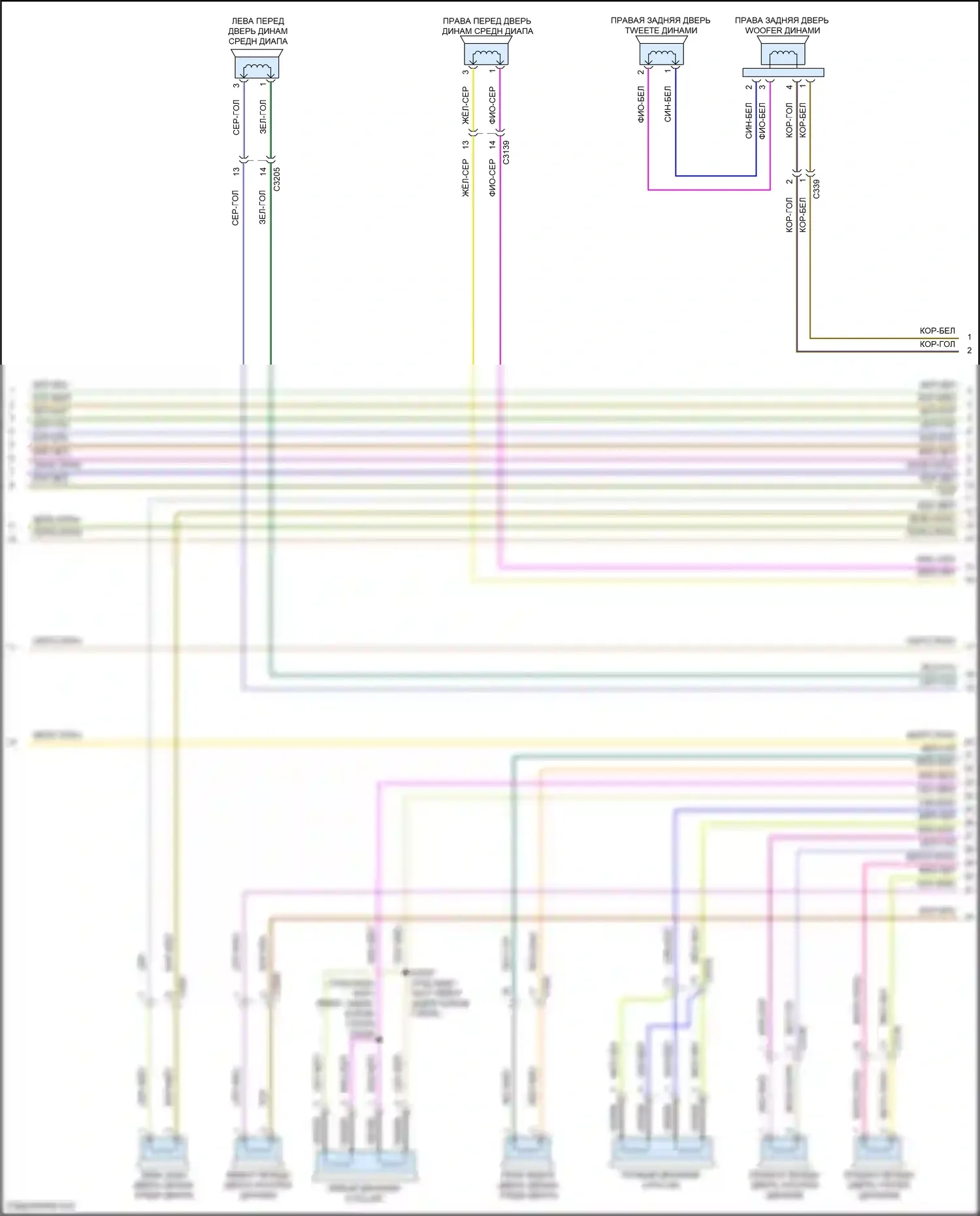 Aviator Lincoln II (2019-2024): Электросхема магнитолы, 28 динамиков (2 из 6) 