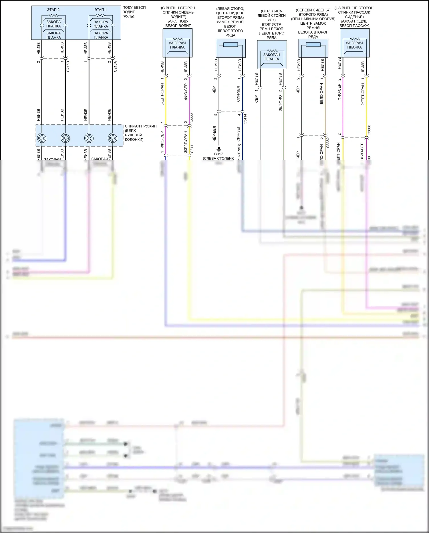 Aviator Lincoln II (2019-2024): Электросхема подушек безопасности (2 из 4) 