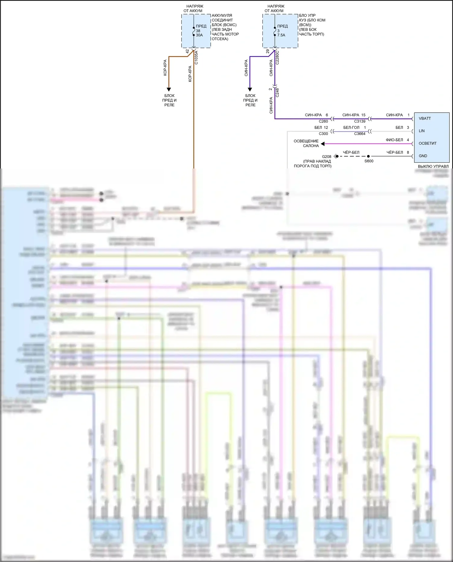 Aviator Lincoln II (2019-2024): Электросхема передних обогреваемых сидений, с вентиляцией 
