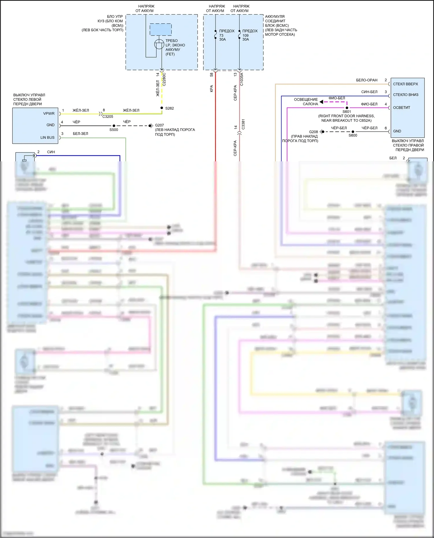 Aviator Lincoln II (2019-2024): Стеклоподъемники электросхема 