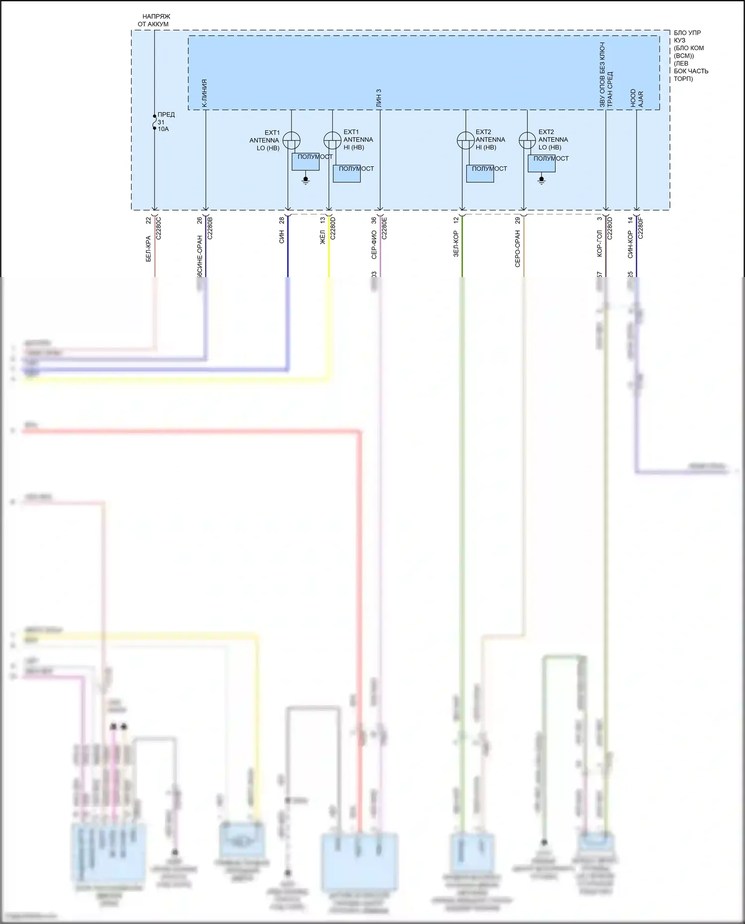 Aviator Lincoln II (2019-2024): Электросхема центрального замка, без интеллектуального доступа (6 из 7) 