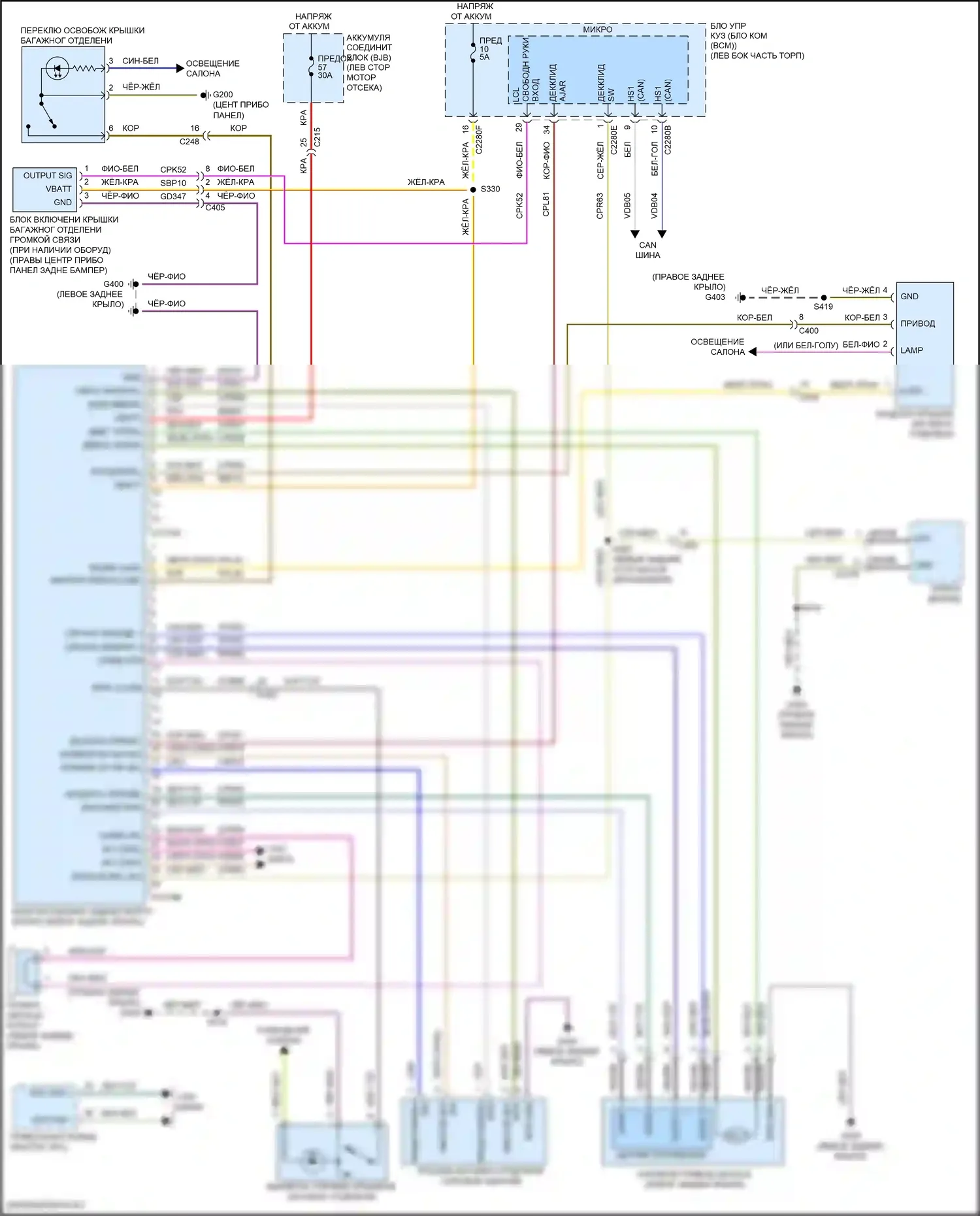 Continental Lincoln X (2016-2024): Электросхема расцепителя багажника, с платой питания 