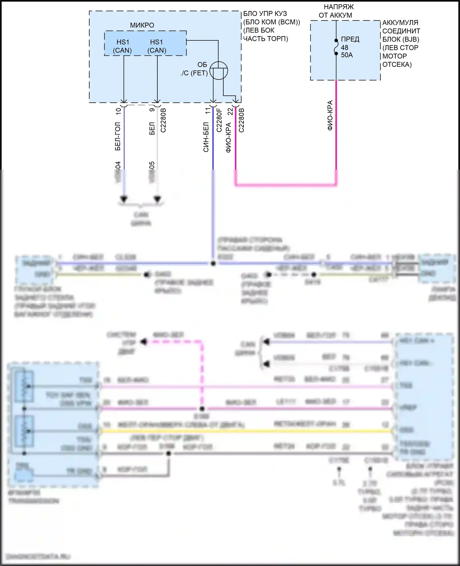 Continental Lincoln X (2016-2024): Электросхема фонарей заднего хода 
