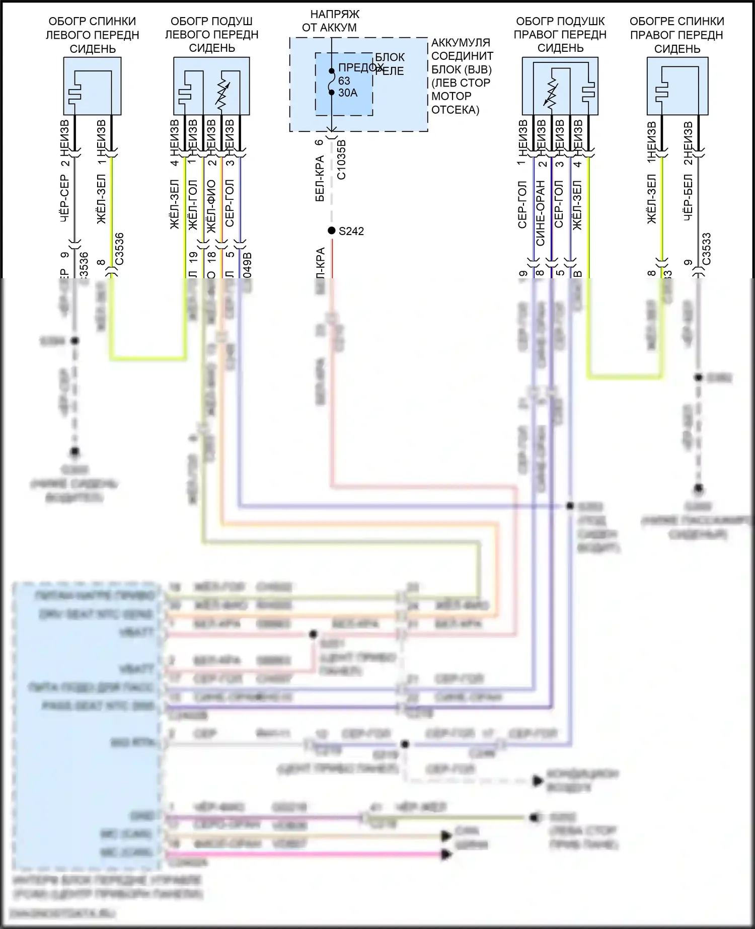 Continental Lincoln X (2016-2024): Электросхема передних обогреваемых сидений 