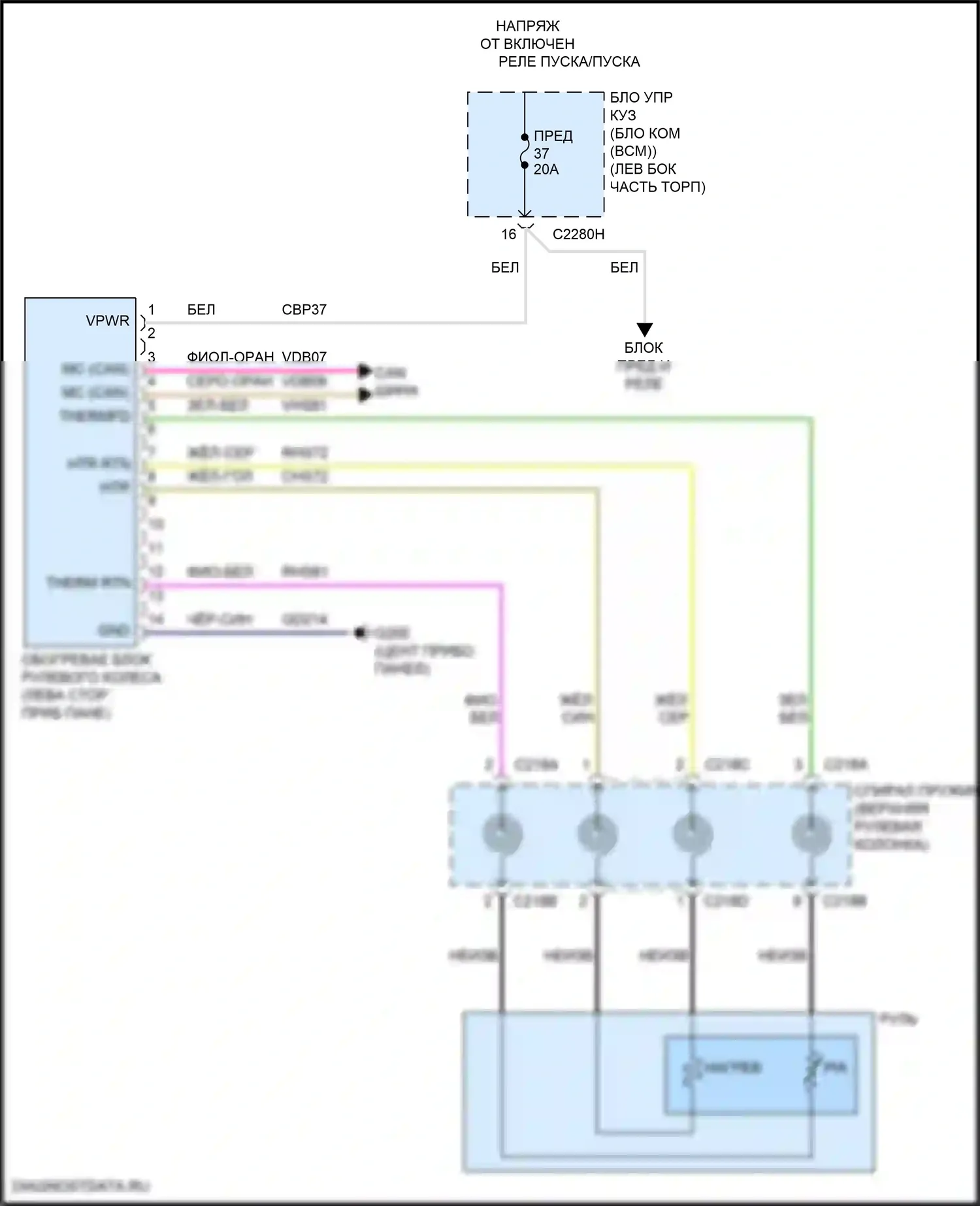 Continental Lincoln X (2016-2024): Электросхема рулевого колеса с подогревом 