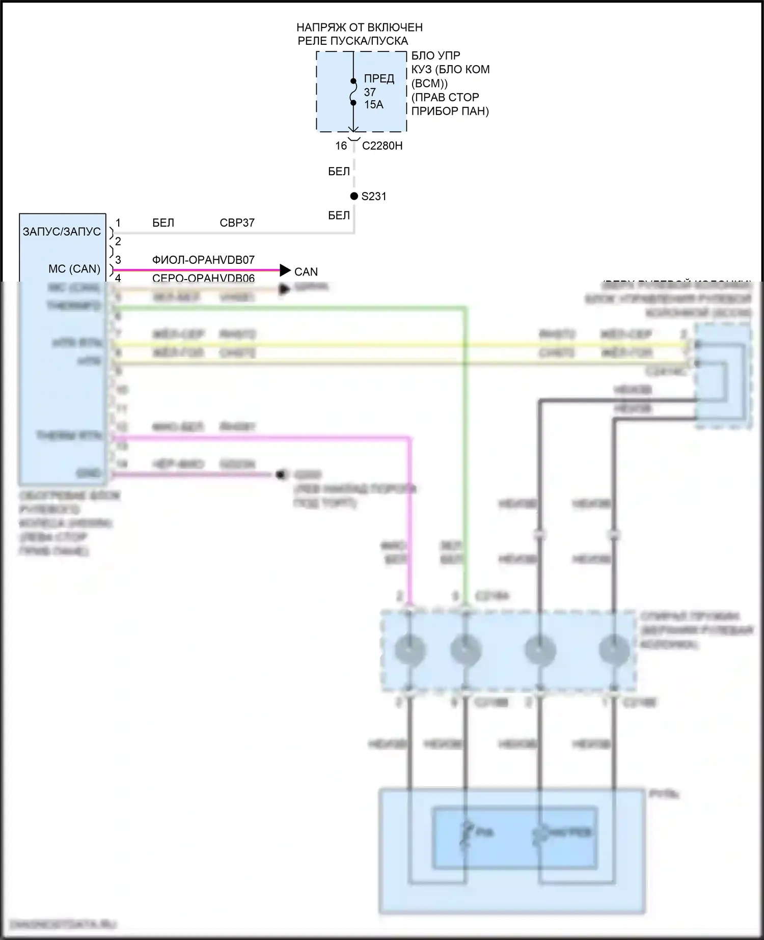 MKC Lincoln I рестайлинг (2018-2019): Электросхема рулевого колеса с подогревом 