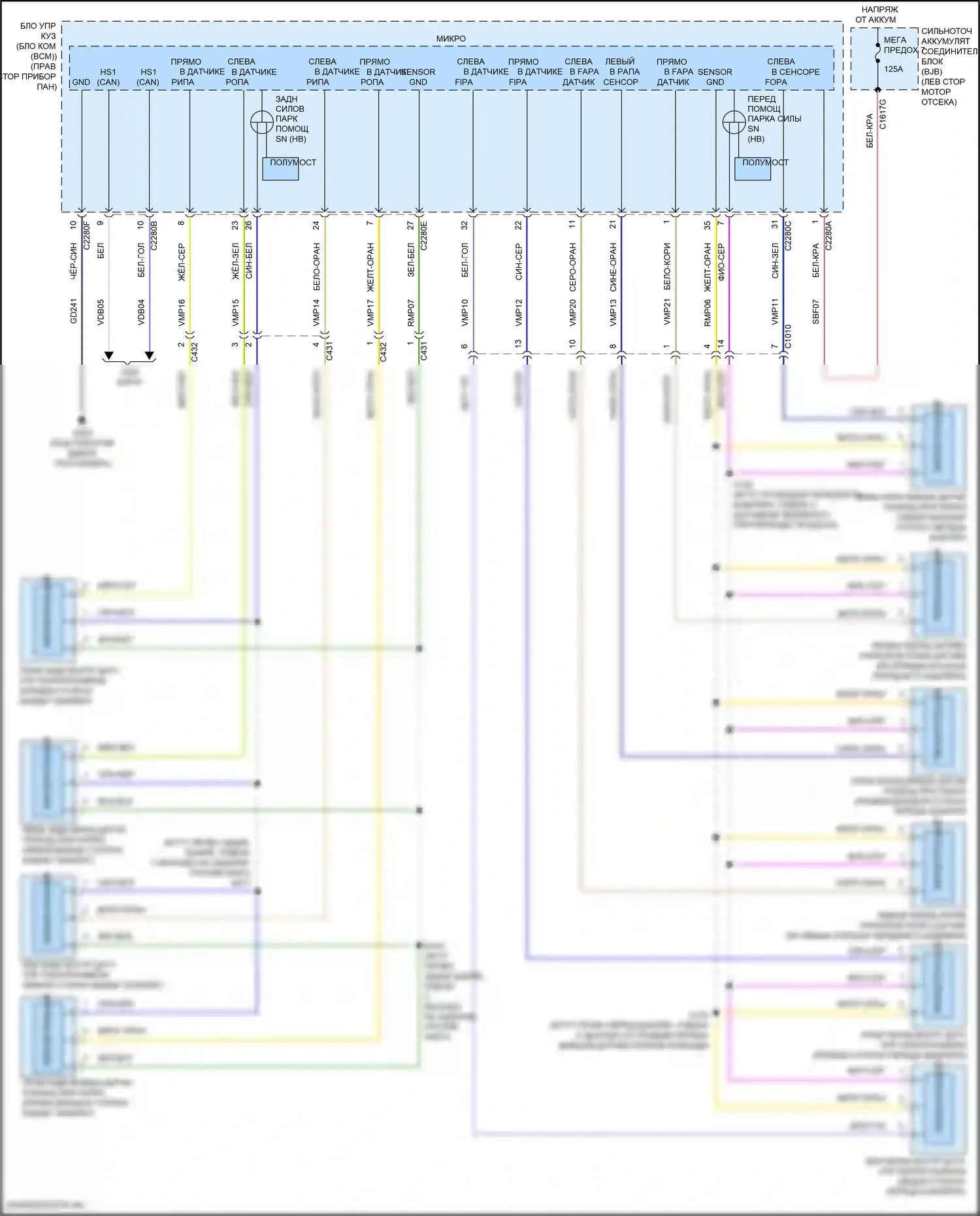 MKC Lincoln I рестайлинг (2018-2019): Электросхема парктроника 