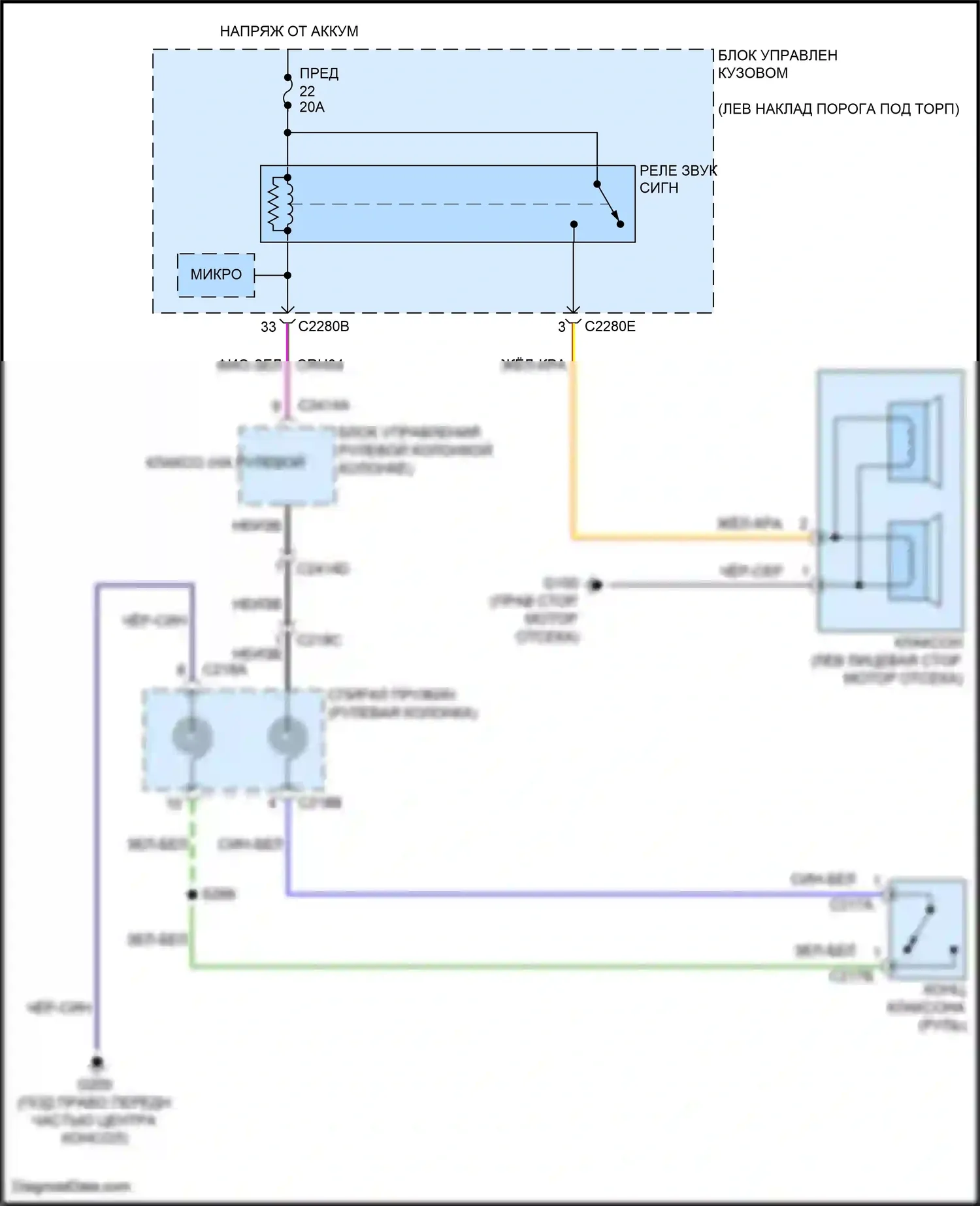 MKS Lincoln I рестайлинг (2012-2016): Электросхема клаксона 