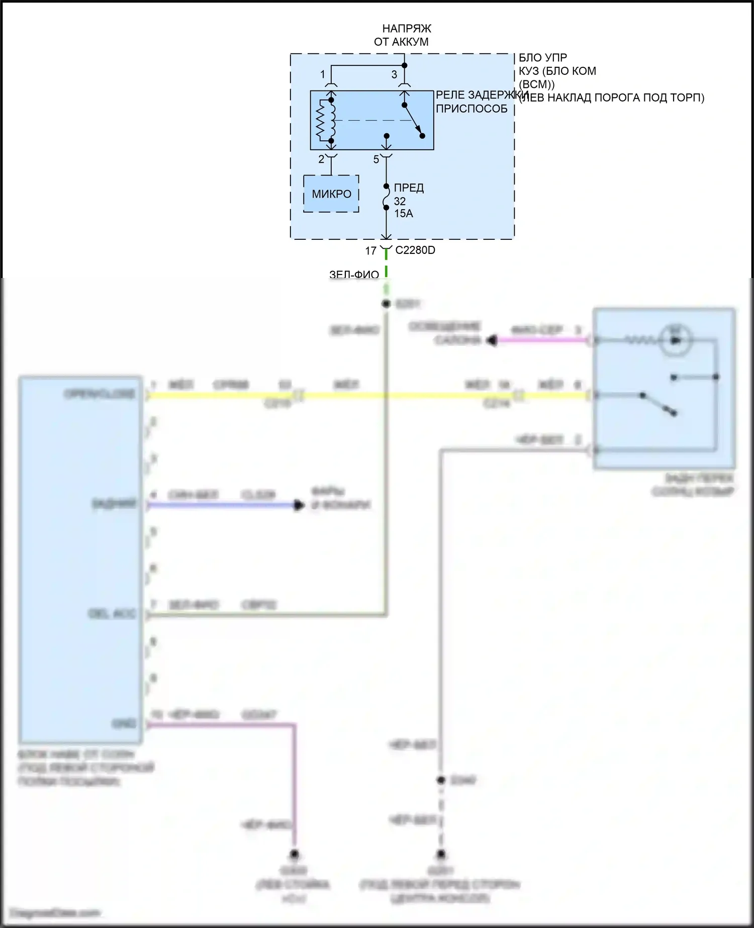 MKS Lincoln I рестайлинг (2012-2016): Электросхема солнцезащитного козырька заднего стекла 