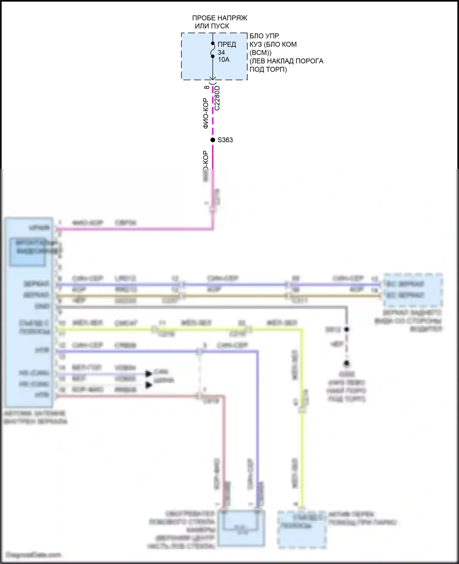 MKS Lincoln I рестайлинг (2012-2016): Электросхема электрохромного зеркала 