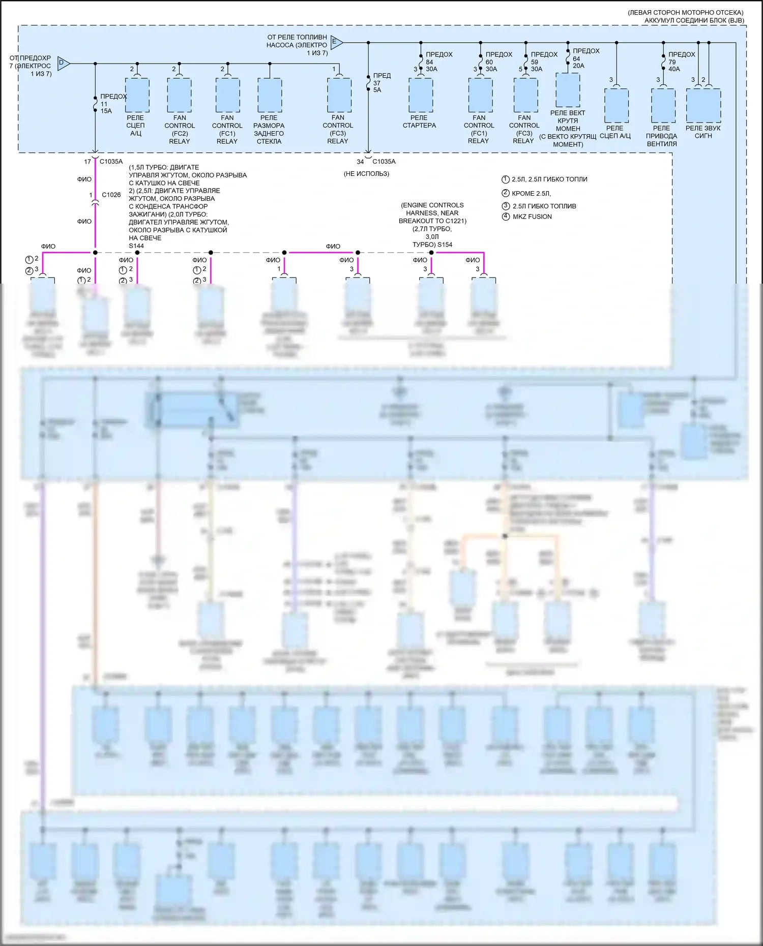 MKZ Lincoln II рестайлинг (2016-2020): Электросхема блока предохранителей реле, кроме гибридного (2 из 7) 