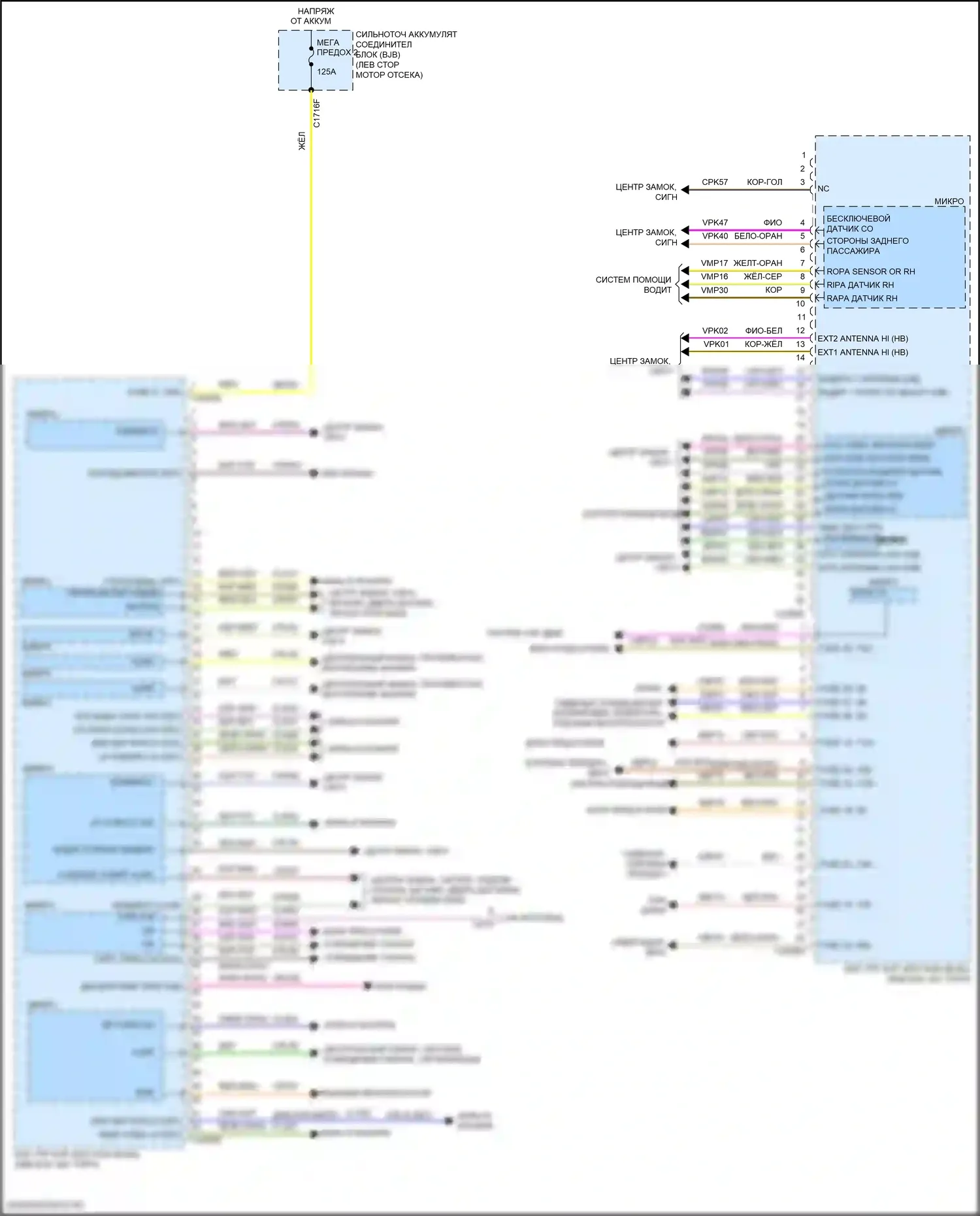 MKZ Lincoln II рестайлинг (2016-2020): Электросхема блоков управления кузовом, за исключением гибридного (1 из 3) 