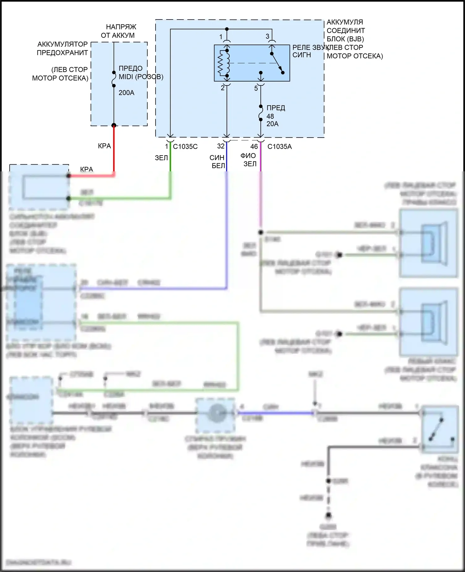 MKZ Lincoln II рестайлинг (2016-2020): Электросхема клаксона, гибридная 