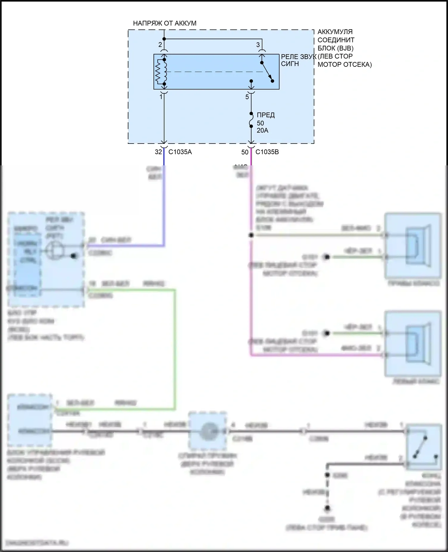 MKZ Lincoln II рестайлинг (2016-2020): Электросхема клаксона, кроме гибридной 