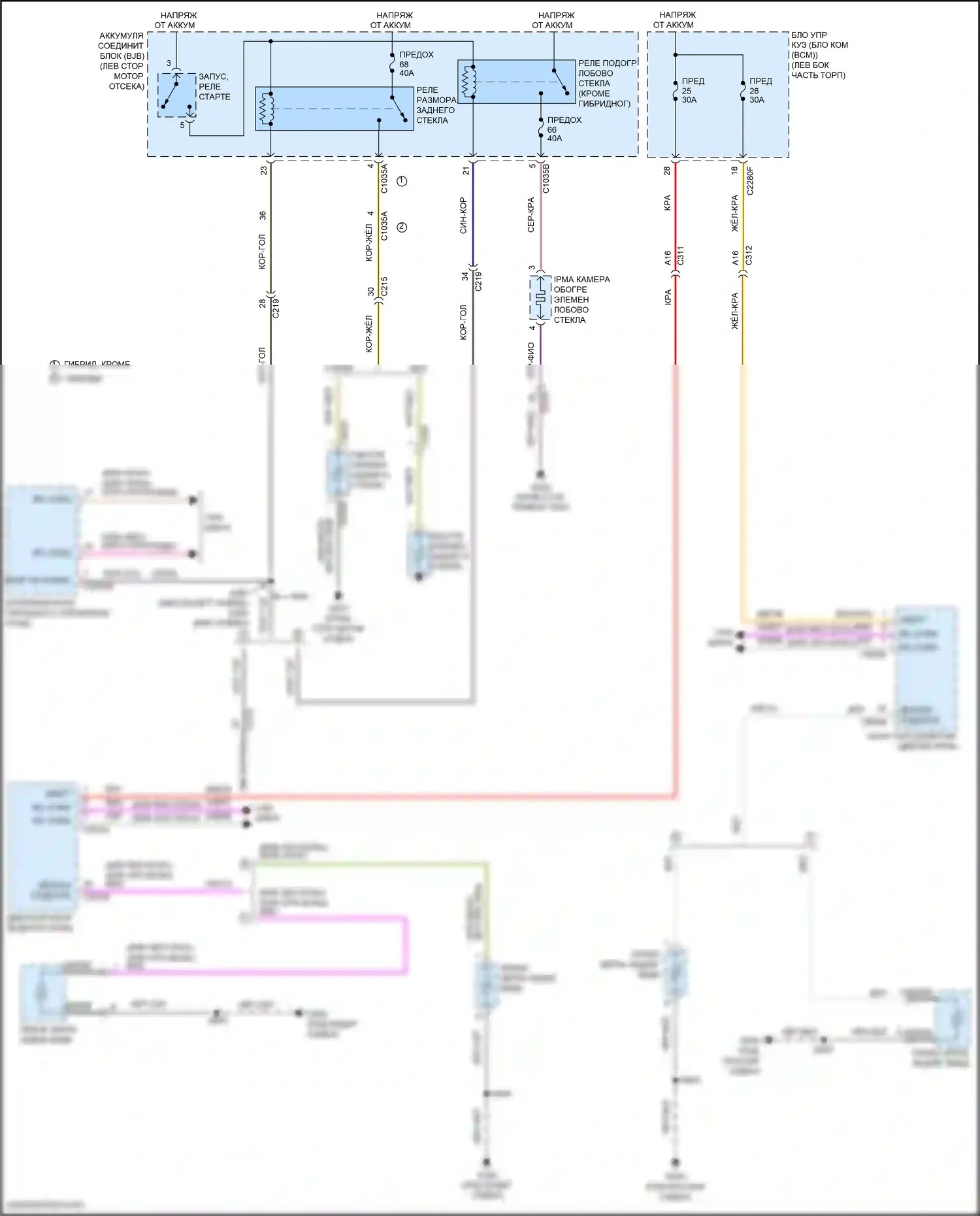 MKZ Lincoln II рестайлинг (2016-2020): Электросхема подогрева стекол 