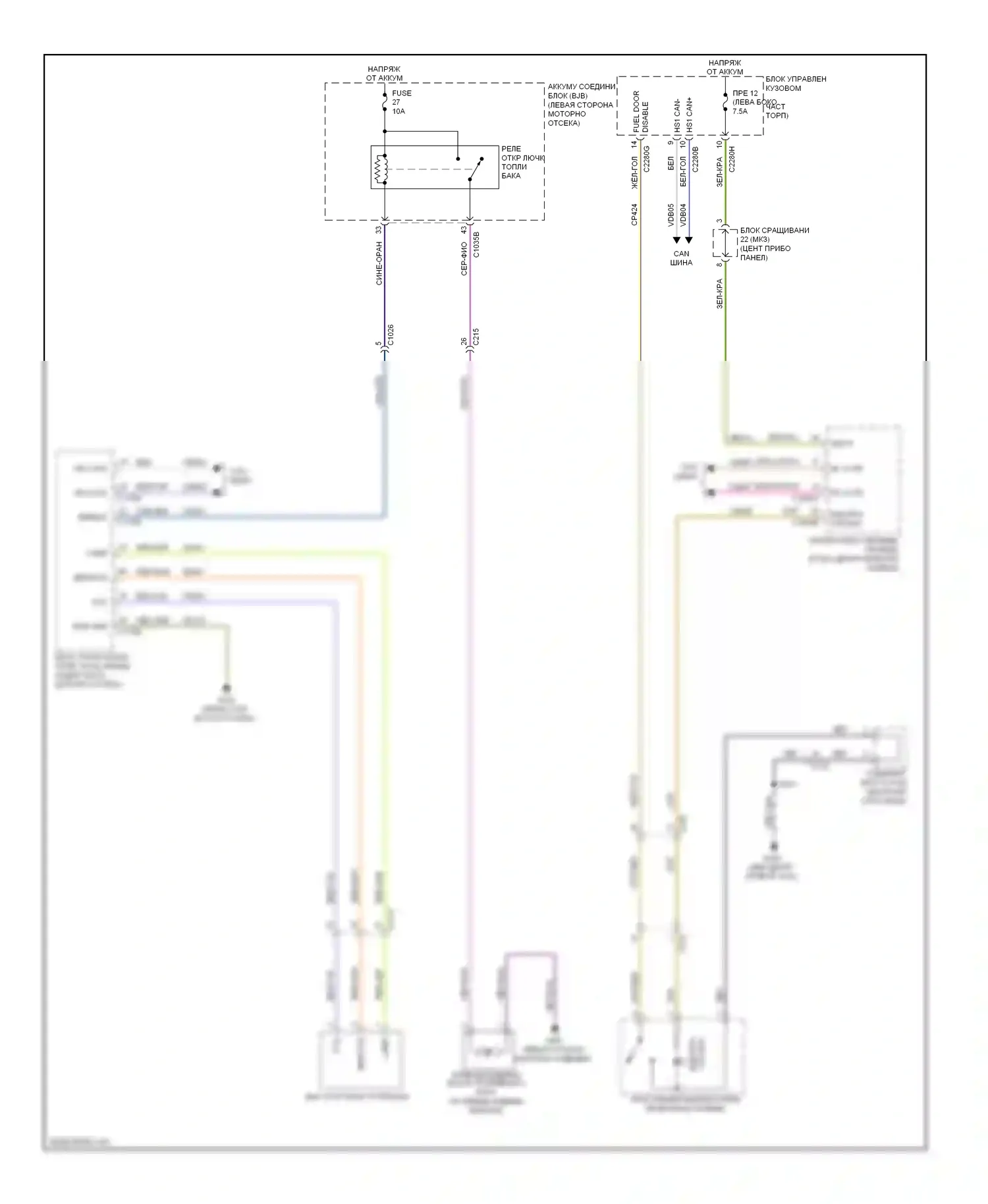 MKZ Lincoln II (2012-2016): Электросхема открытия лючка топливного бака 