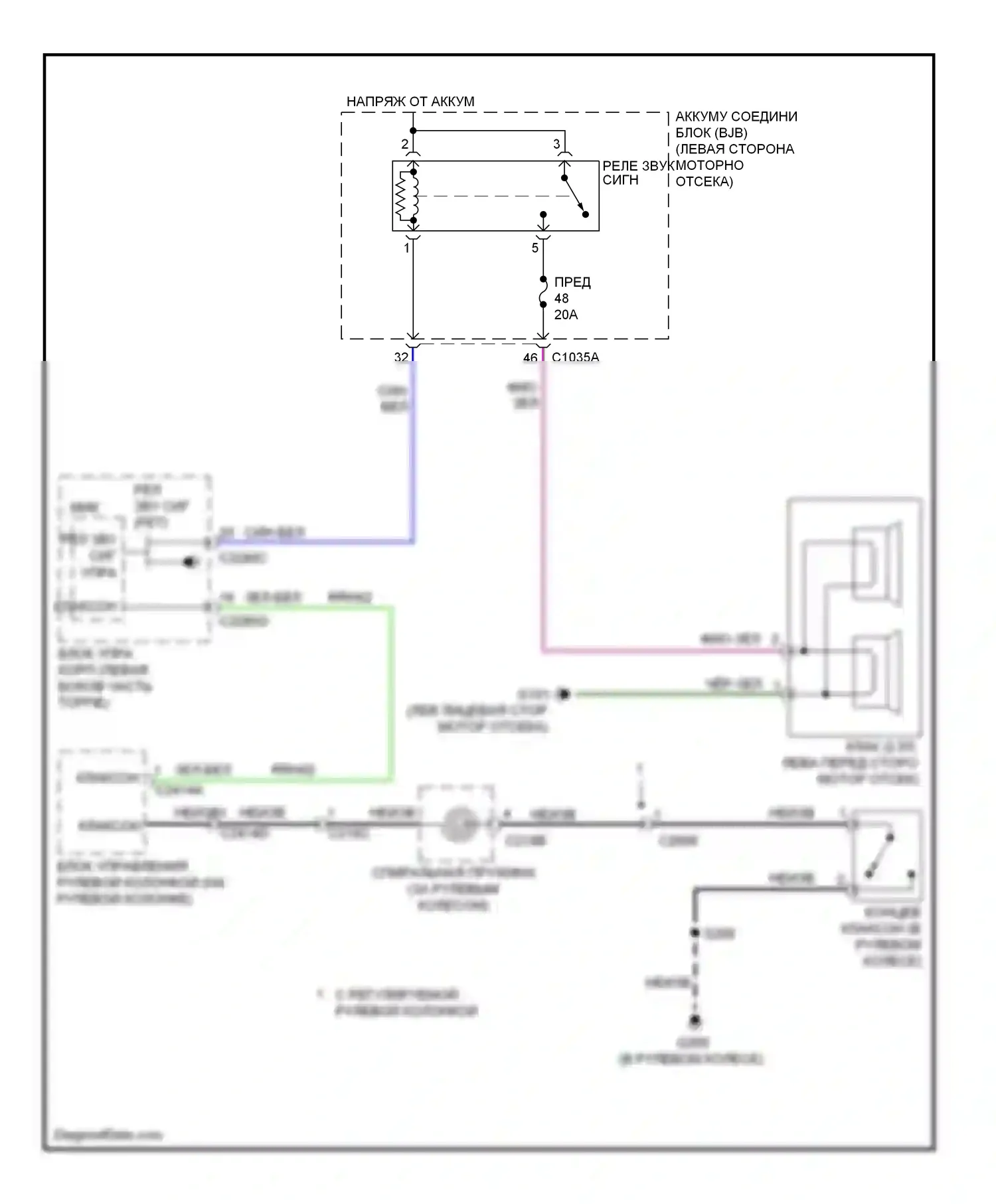 MKZ Lincoln II (2012-2016): Электросхема клаксона, кроме гибридной 