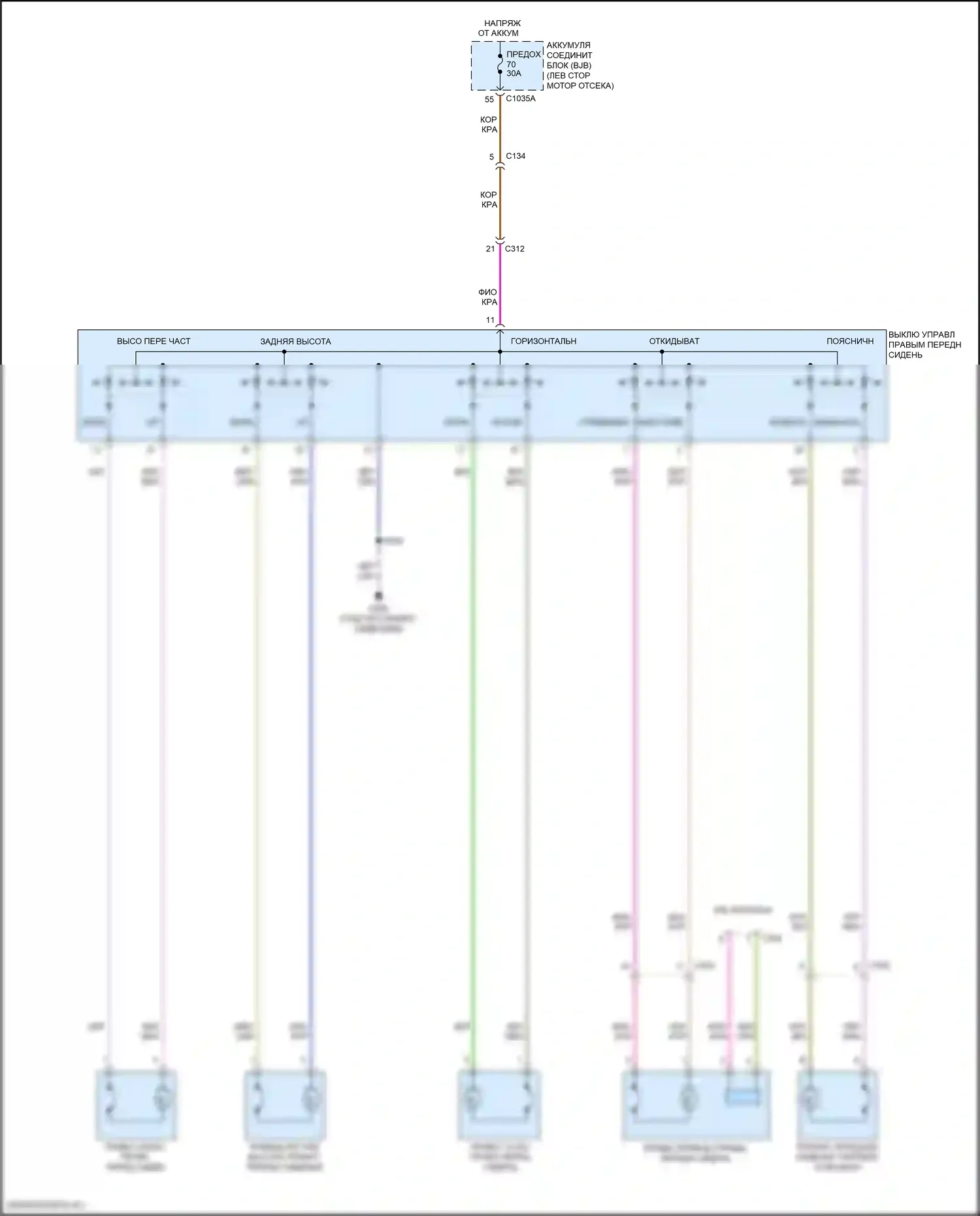 Nautilus Lincoln I (2018-2024): Электросхема сидений, 10-стороннее пассажирское сиденье 