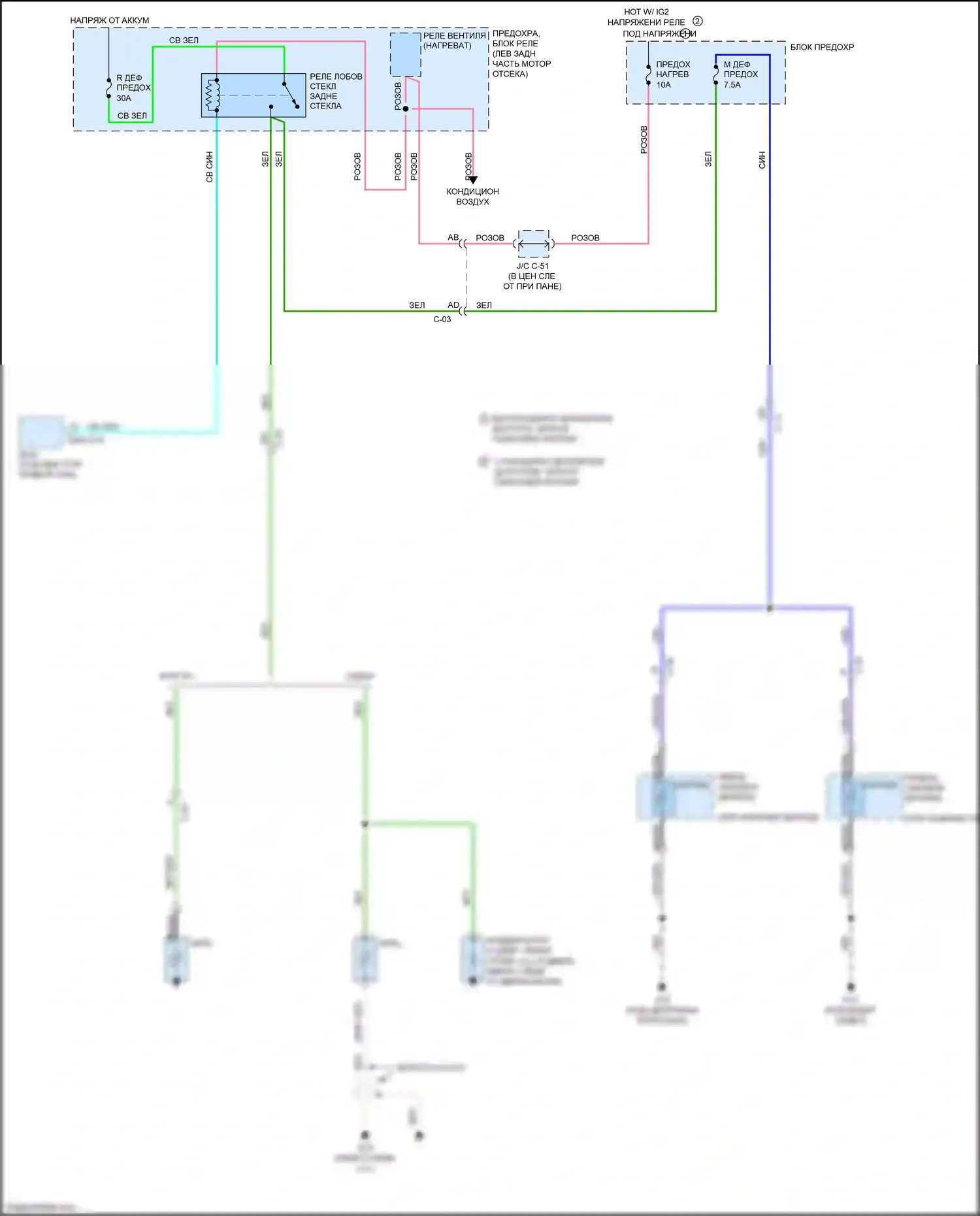 3 MPS Mazda II рестайлинг (2011-2013): Электросхема подогрева стекол 