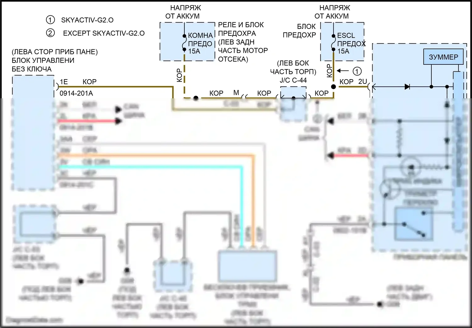 3 MPS Mazda II рестайлинг (2011-2013): Электросхема контроля давления в шинах, с расширенным бесключевым доступом и запуском 