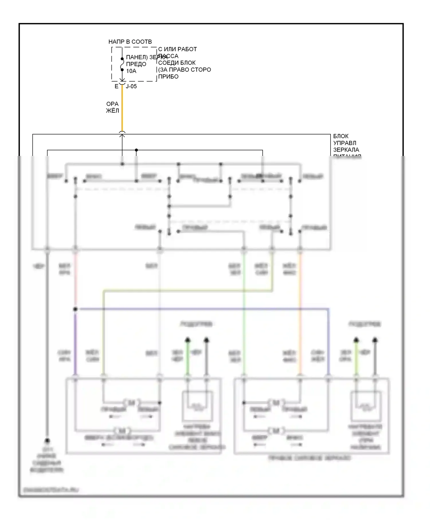 3 Mazda BK рестайлинг (2006-2009): Электросхема управления зеркалами заднего вида 
