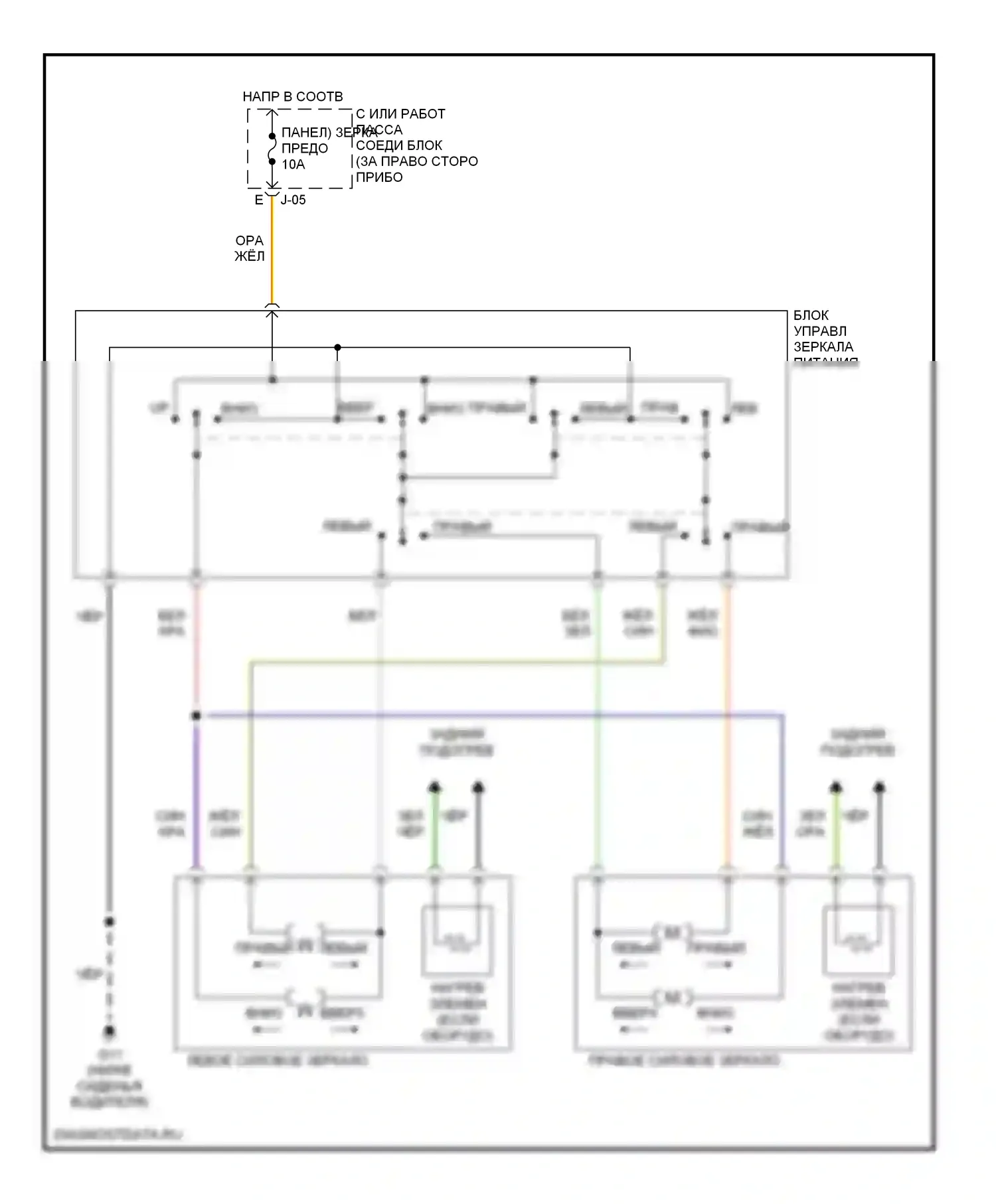 3 Mazda BK (2003-2006): Электросхема управления зеркалами заднего вида 