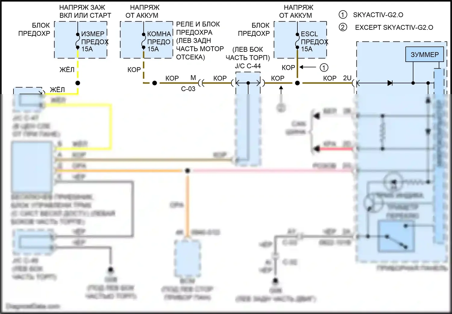 3 Mazda BL рестайлинг (2011-2013): Электросхема контроля давления в шинах, без расширенного бесключевого доступа и запуска 
