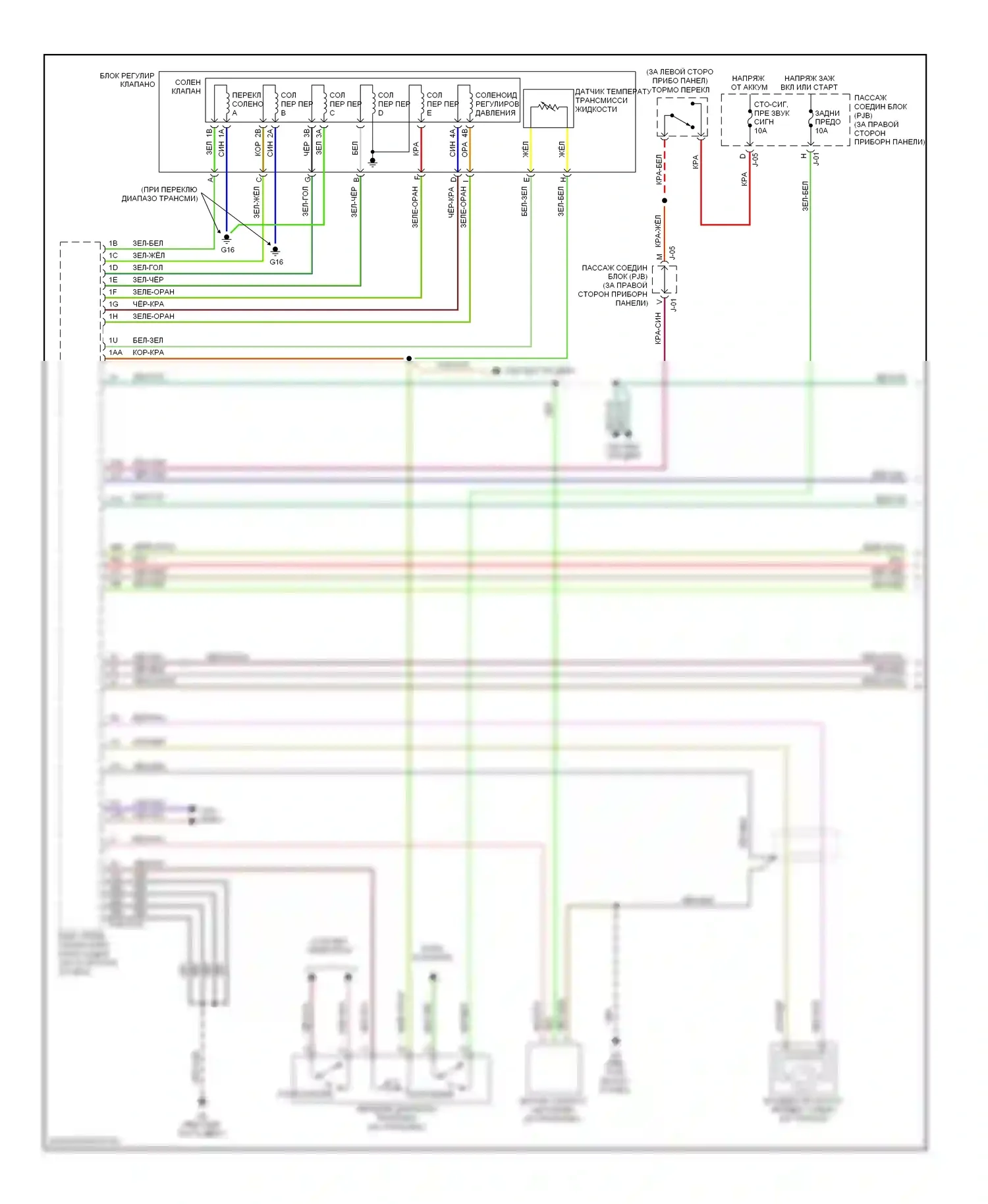3 Mazda BL (2008-2011): Электросхема коробки передач, кроме калифорнии, 4-ступенчатая автоматическая коробка передач (1 из 2) 