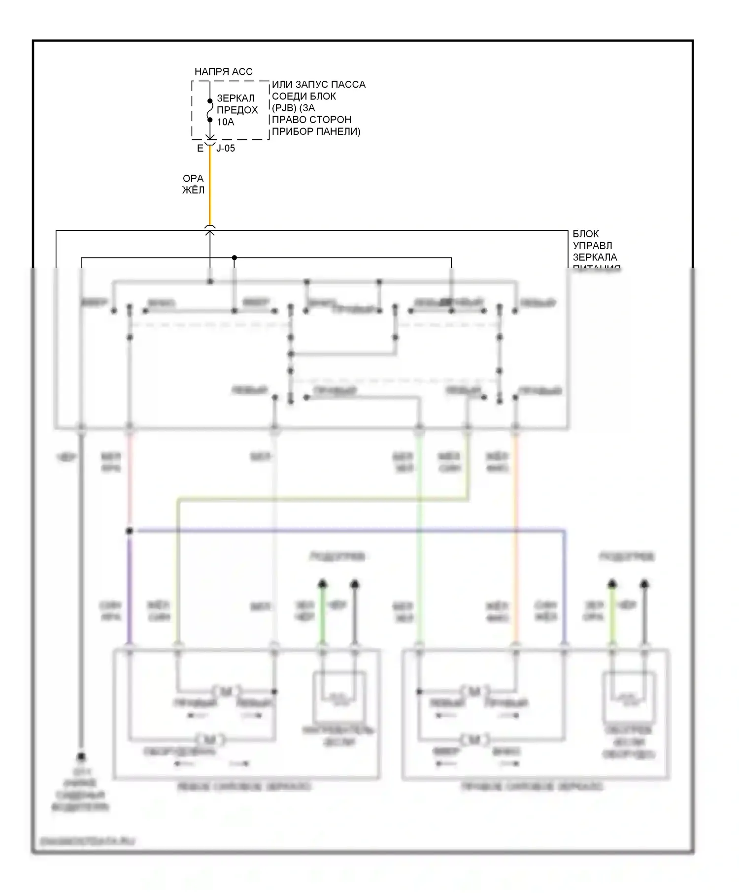 3 Mazda BL (2008-2011): Электросхема управления зеркалами заднего вида 