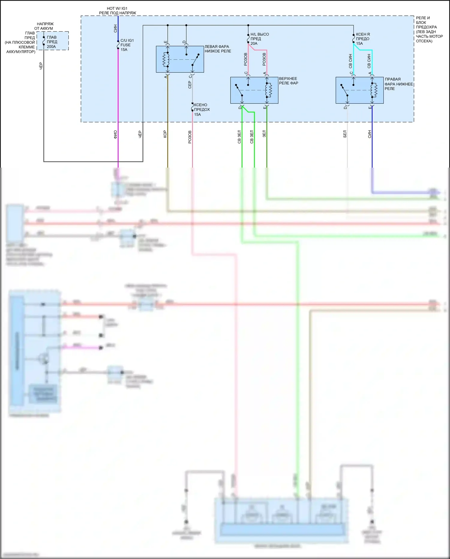 3 Mazda BM рестайлинг (2016-2019): Электросхема фар, со светодиодными фарами (1 из 2) 