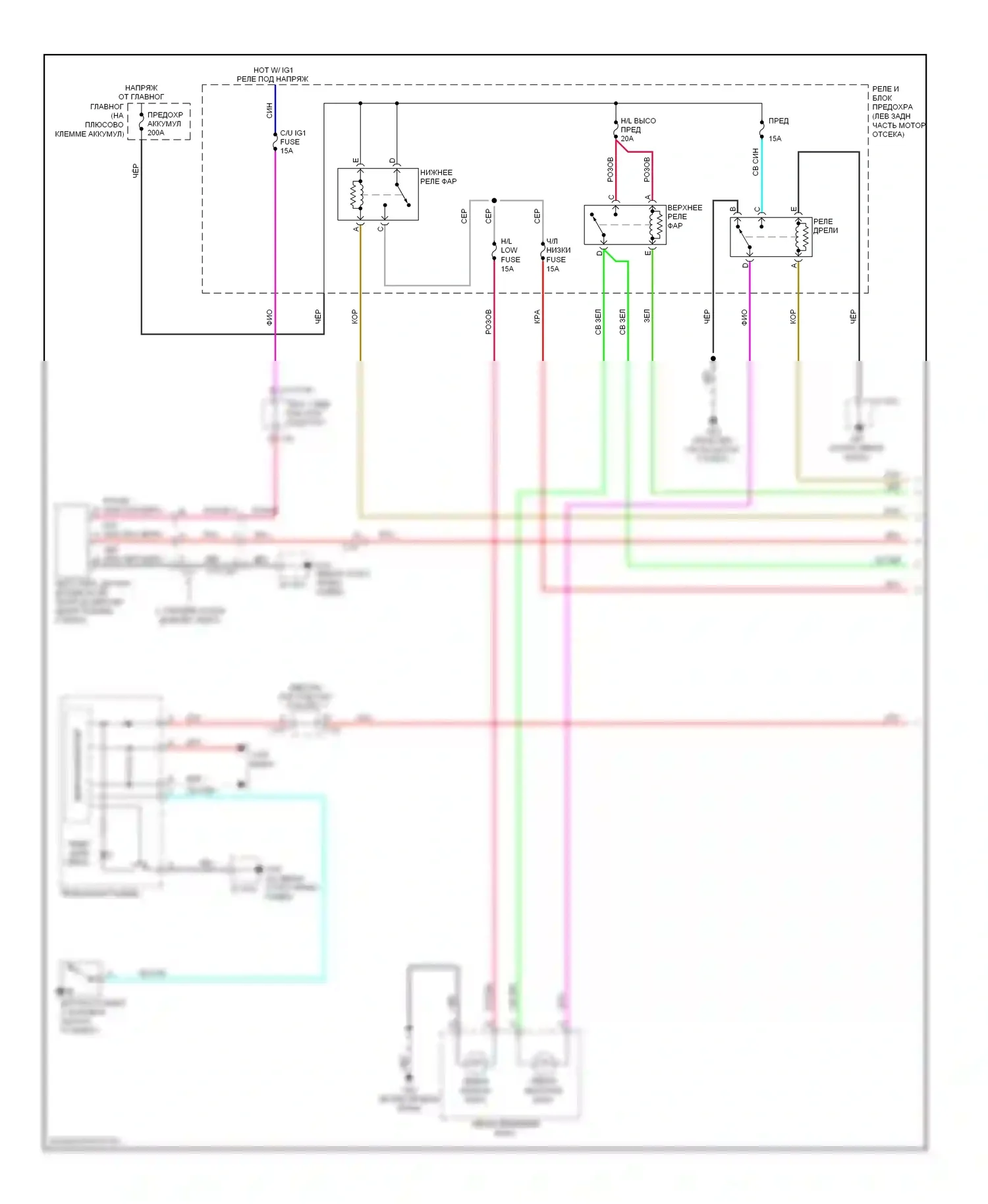 3 Mazda BM (2013-2016): Электросхема фар, без ксенона (1 из 2) 