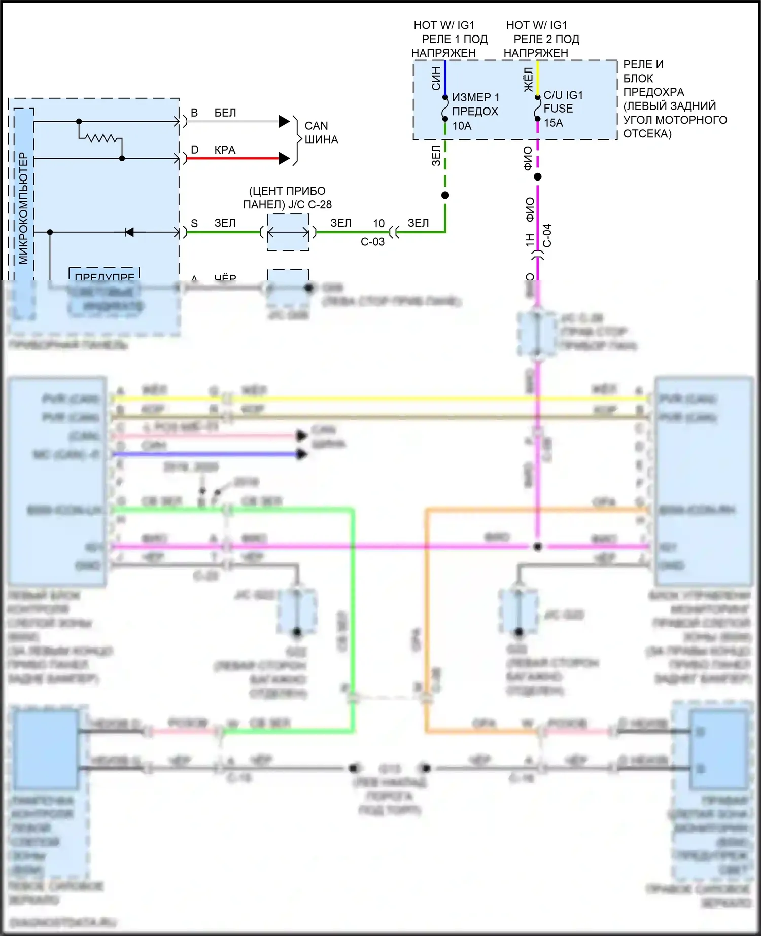 6 Mazda GJ рестайлинг 2 (2018-2024): Электросхема мониторинга в слепой зоне 