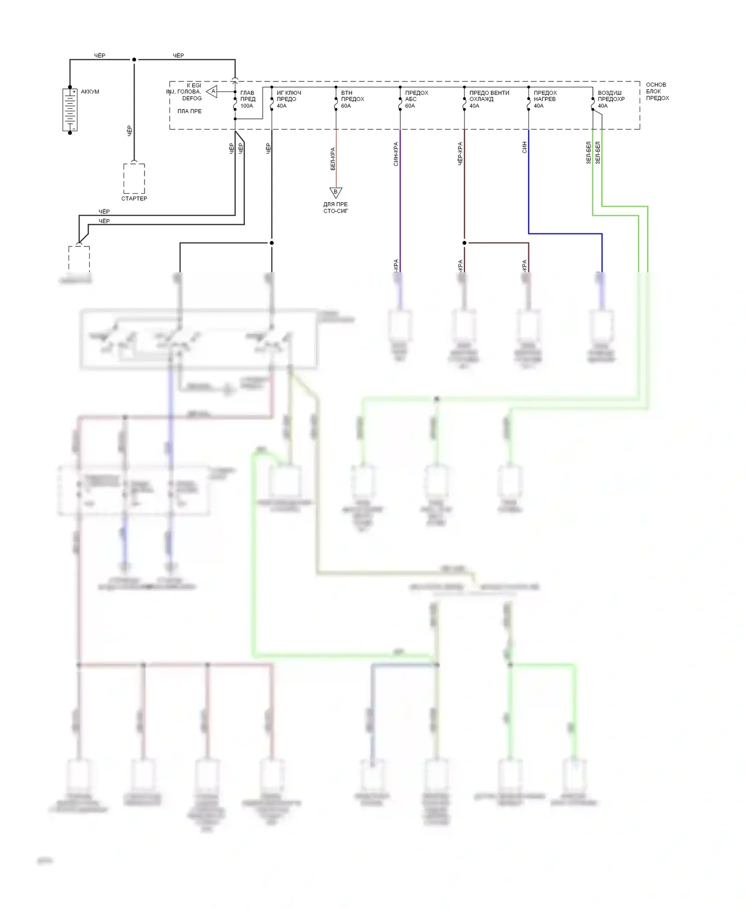 626 Mazda GD (1987-1996): Электросхема блока предохранителей реле (1 из 4) 