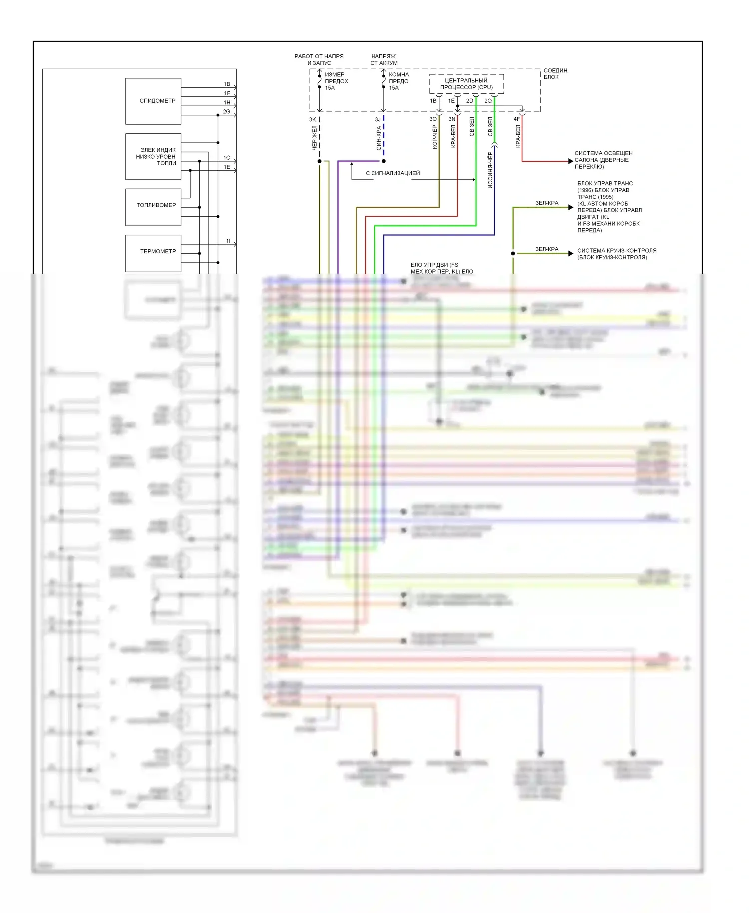 626 Mazda GE (1991-1997): Электросхема приборной панели (1 из 2) 