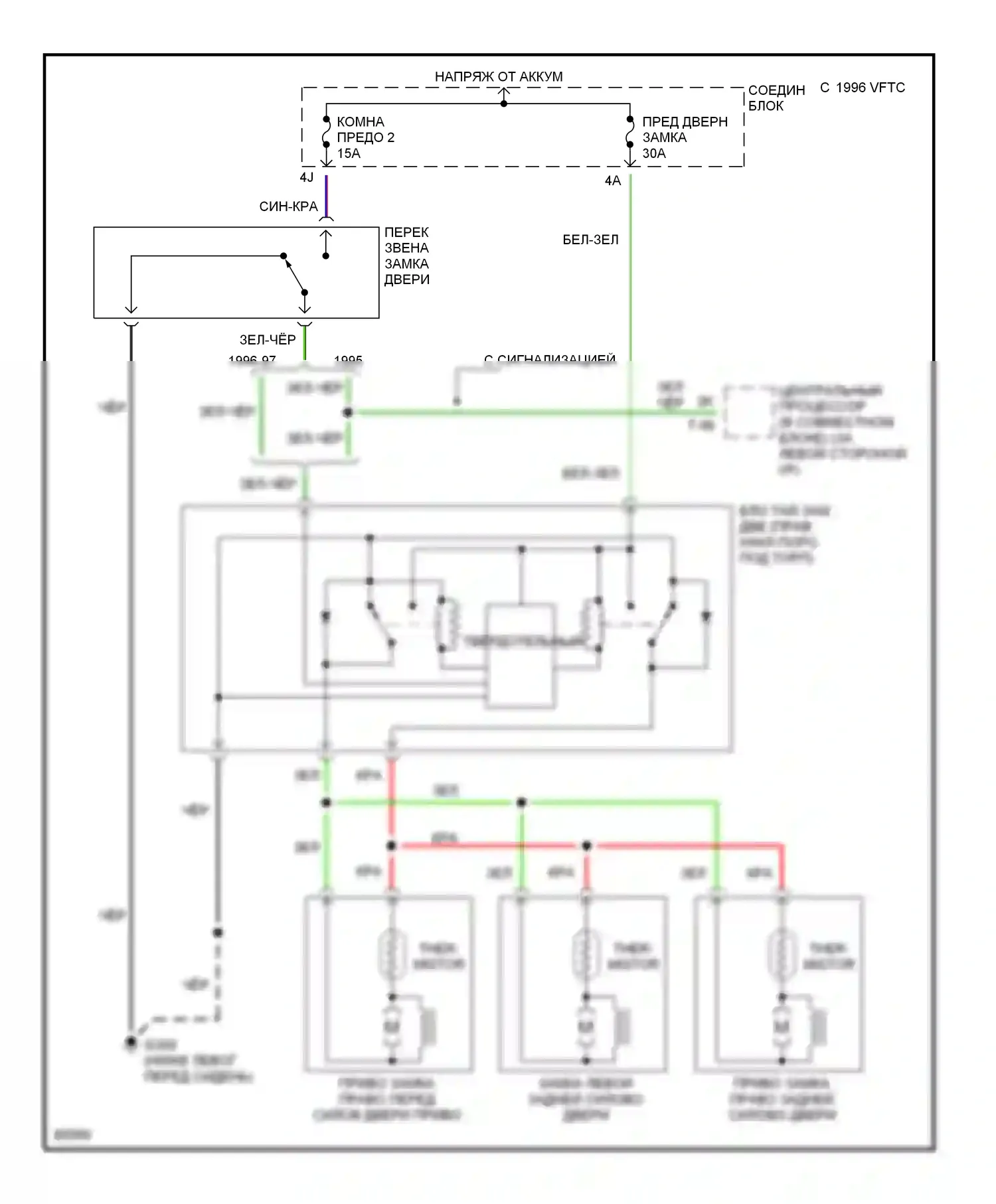 626 Mazda GE (1991-1997): Электросхема замка двери 