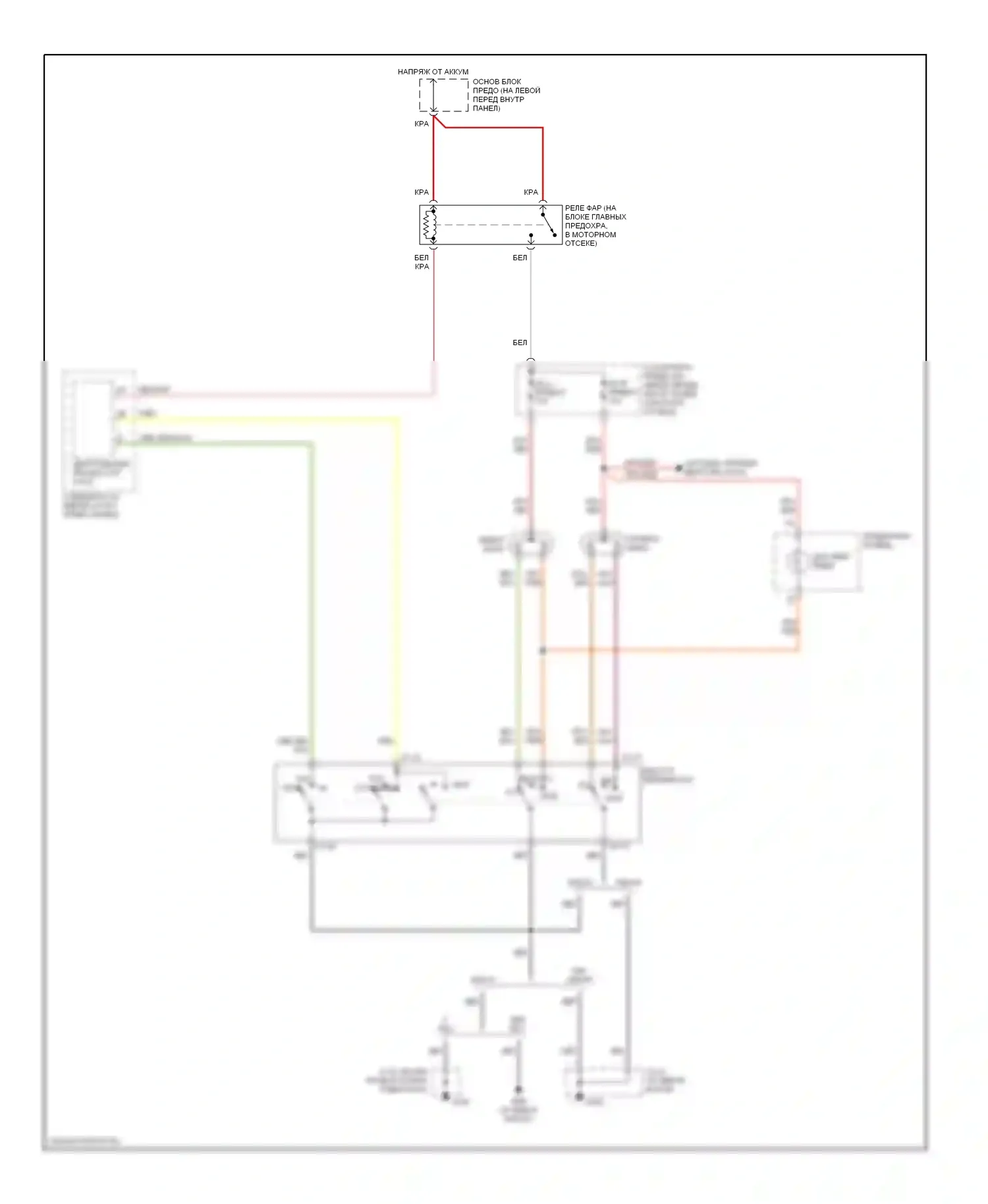 626 Mazda GF (1997-2002): Электросхема фар, без дрели 