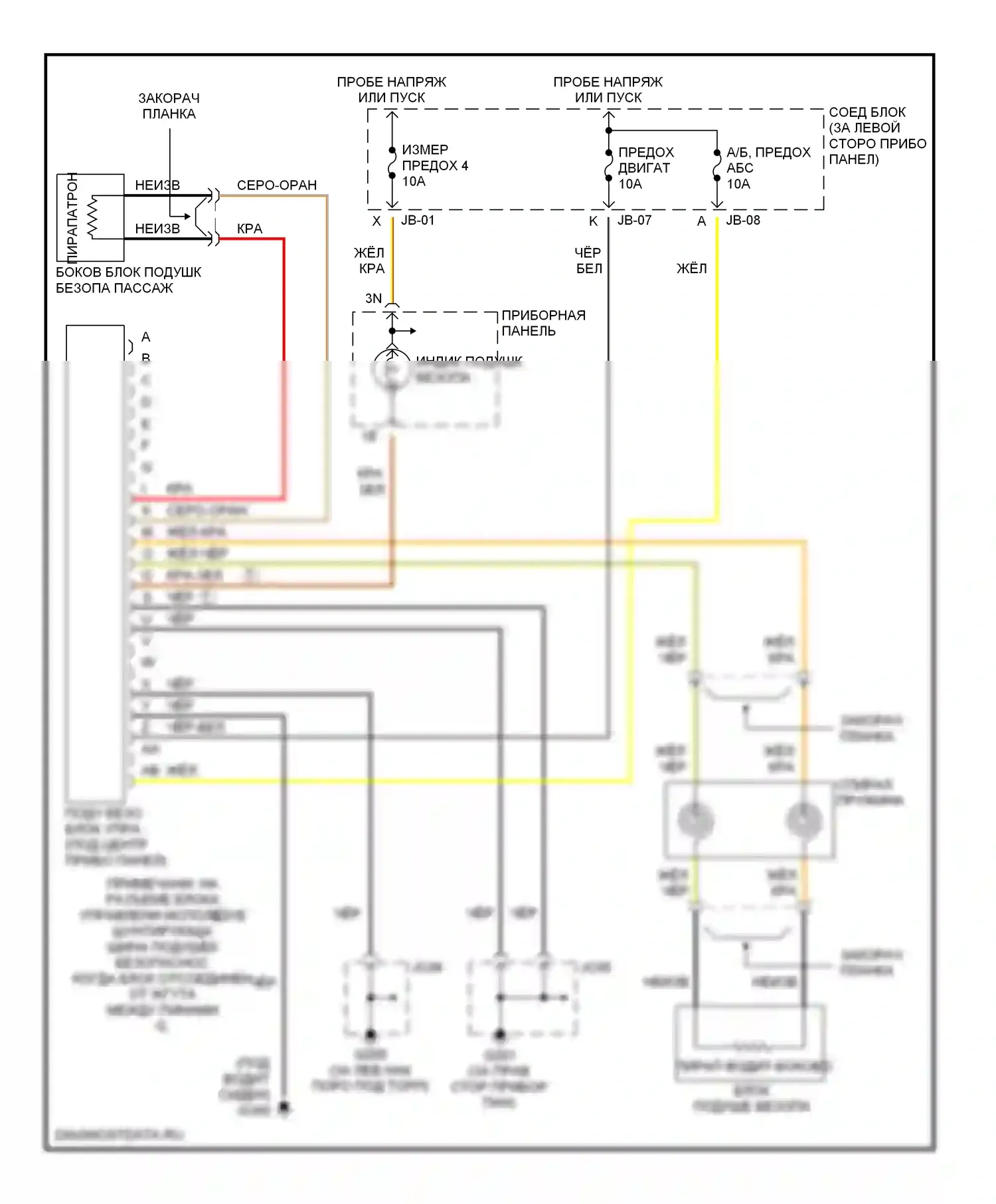 626 Mazda GF (1997-2002): Электросхема подушек безопасности, без боковой подушки безопасности 