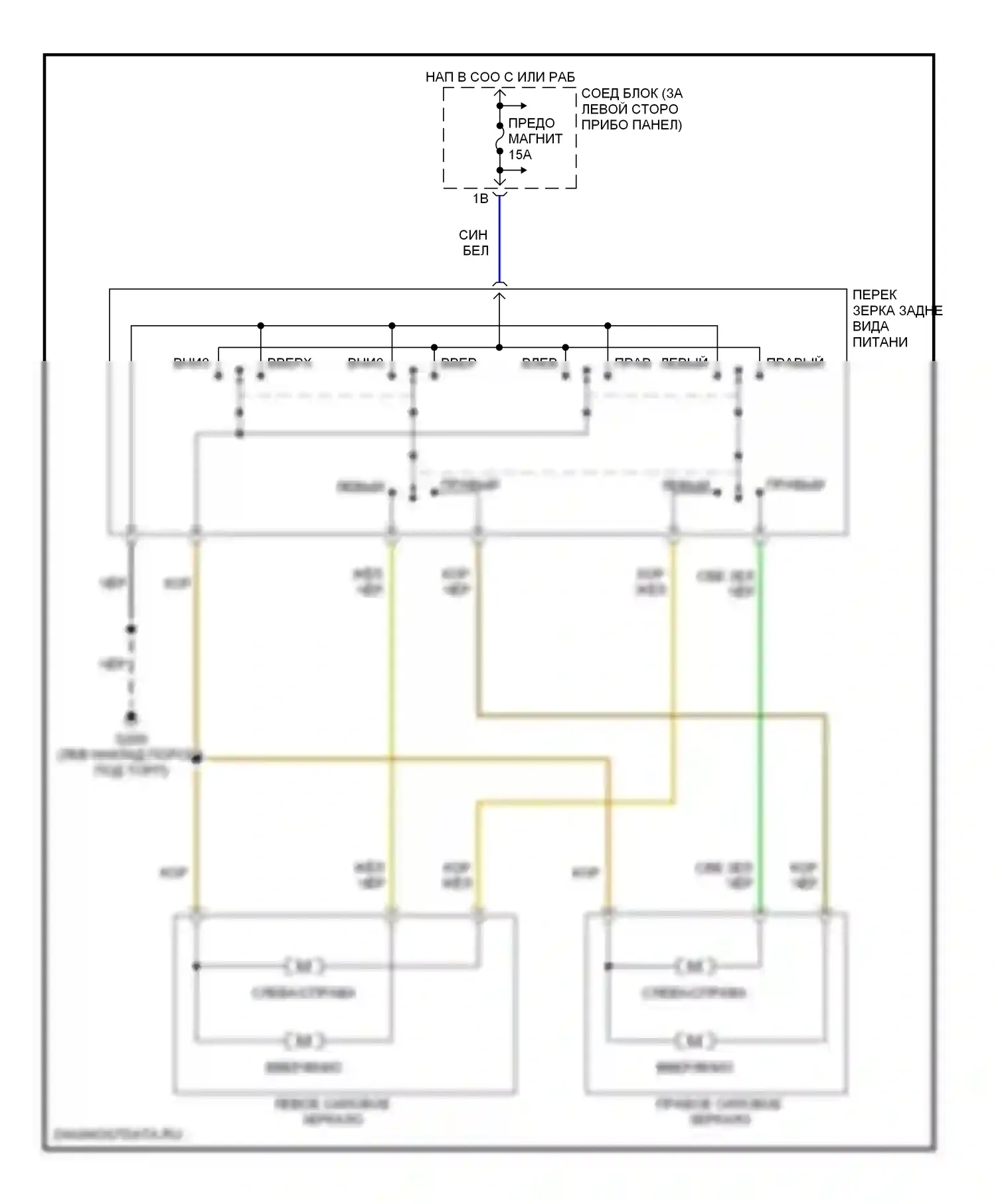 626 Mazda GF (1997-2002): Электросхема силового зеркала 