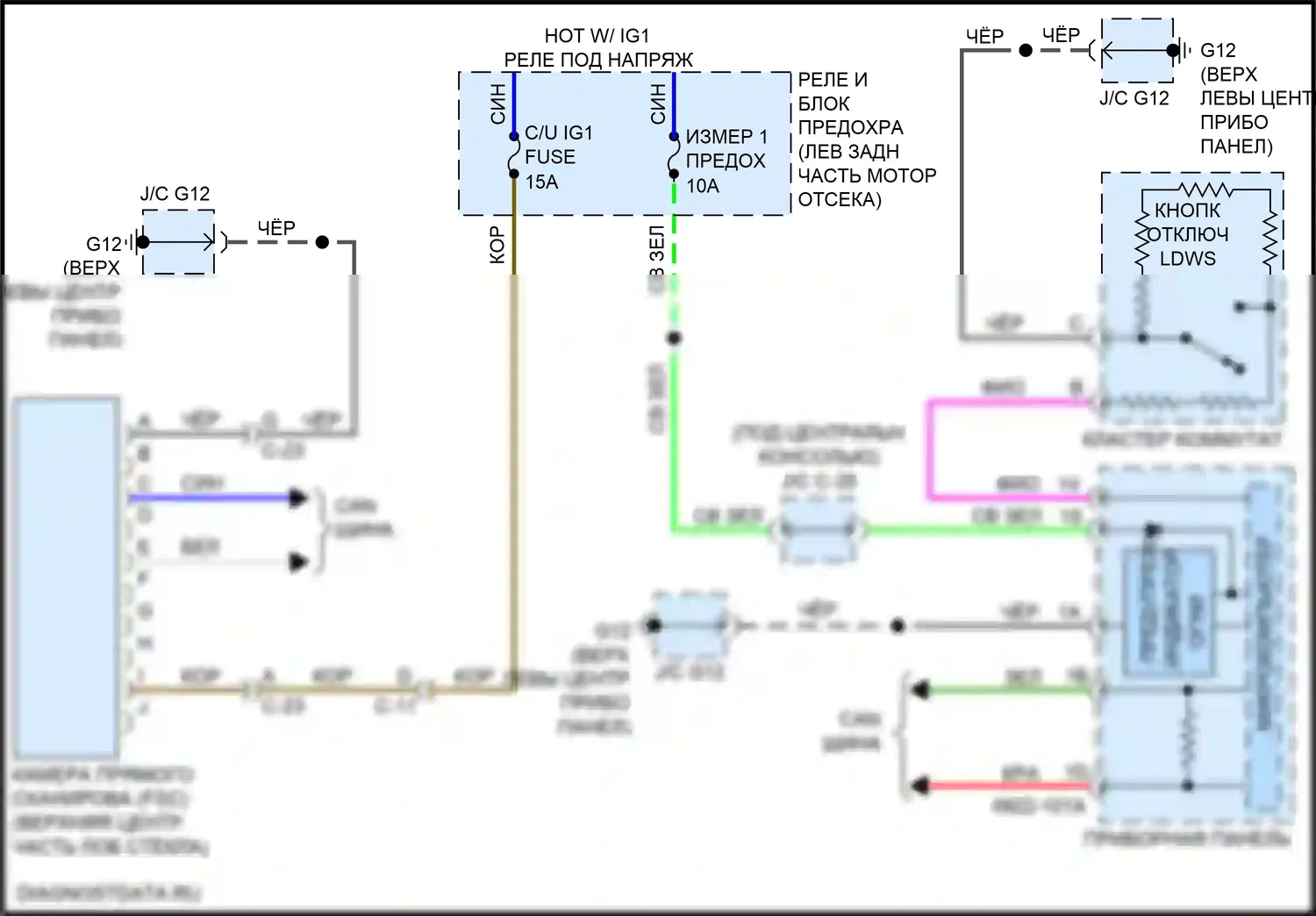 CX-3 Mazda I рестайлинг (2018-2024): Электросхема сигнализации о выходе из полосы движения, 10-контактная 