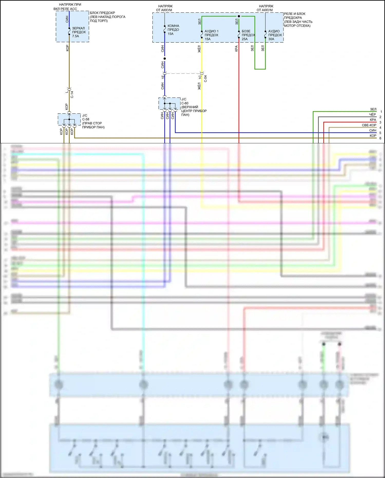 CX-5 Mazda II (2017-2022): Электросхема магнитолы, с 24-контактными контактами (2 из 4) 