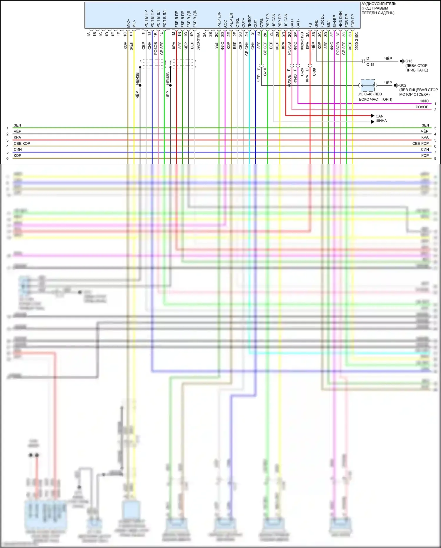 CX-5 Mazda II (2017-2022): Электросхема магнитолы, с 24-контактными контактами (3 из 4) 