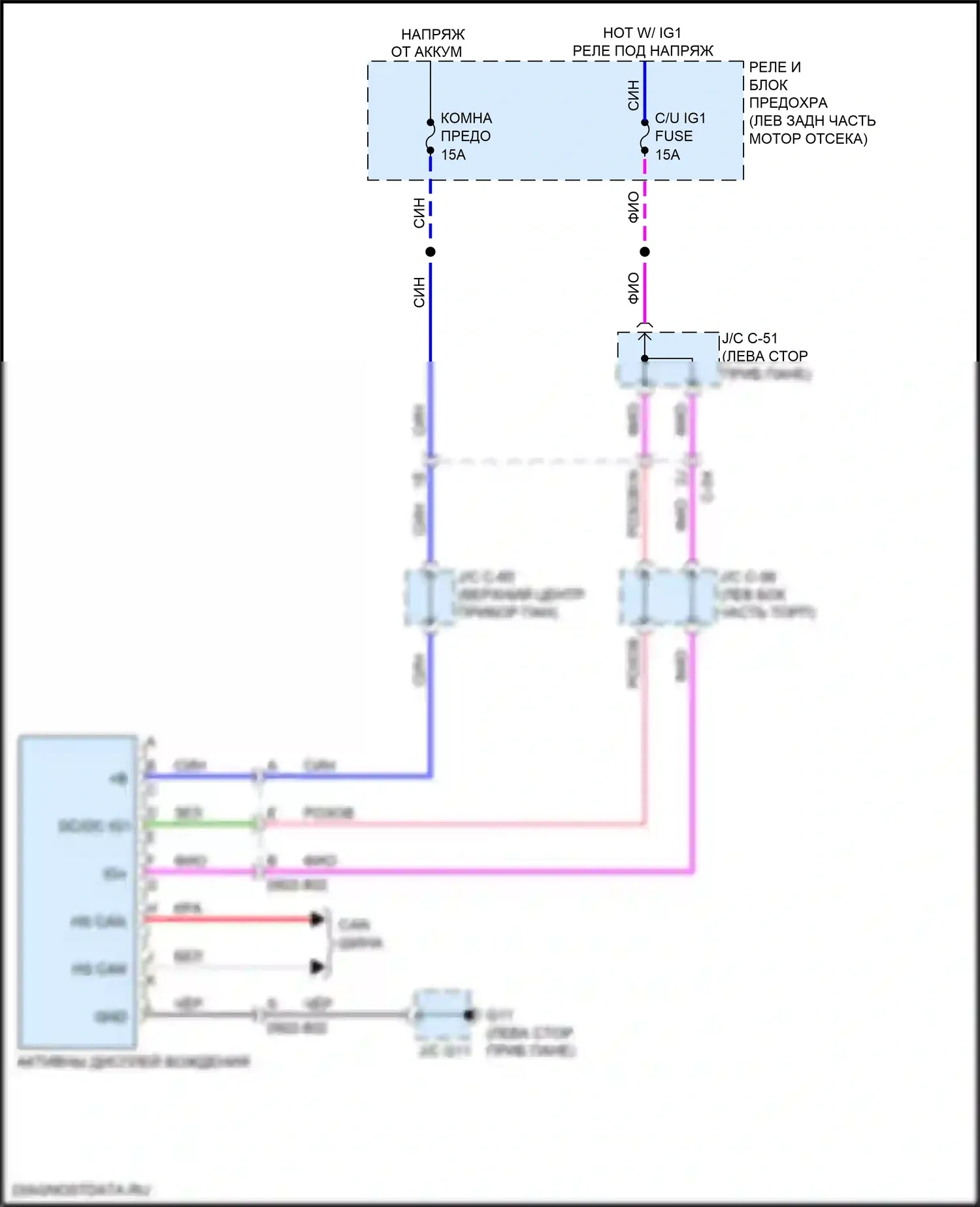 CX-5 Mazda II (2017-2022): Электросхема многоинформационной системы, с автоматическим откидыванием вверх 