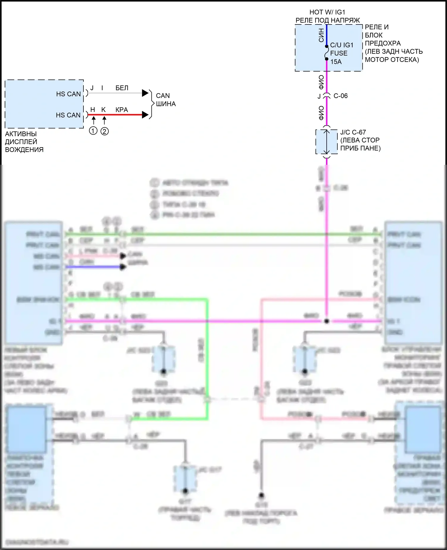 CX-5 Mazda II (2017-2022): Электросхема мониторинга в слепой зоне 