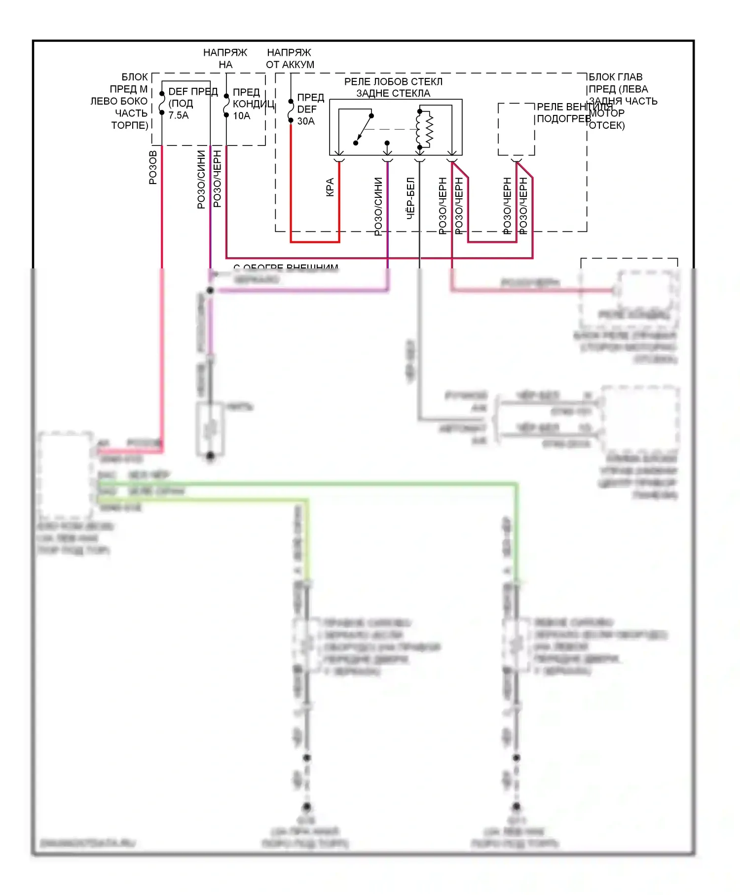 CX-7 Mazda I рестайлинг (2009-2012): Электросхема подогрева стекол 
