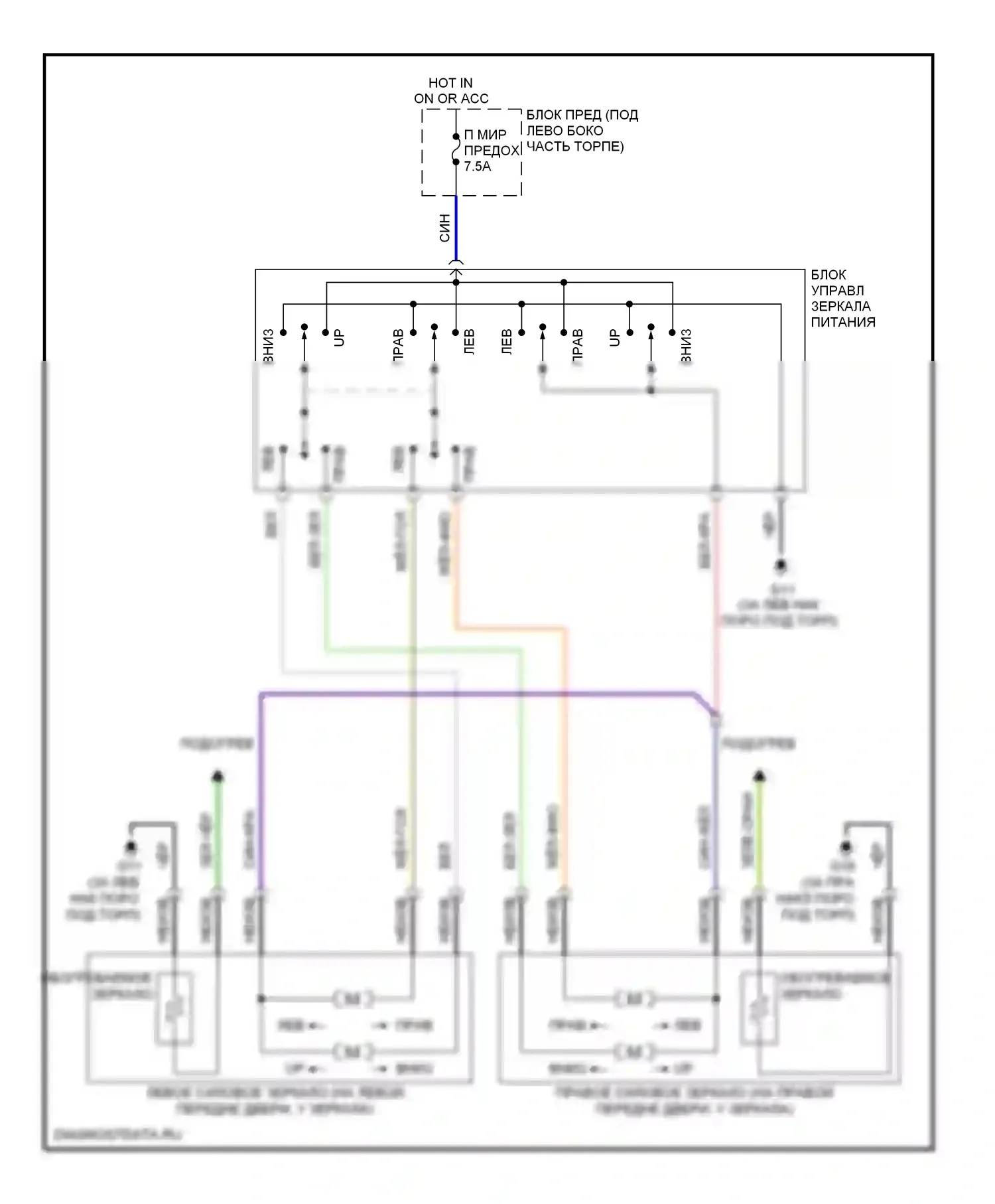 CX-7 Mazda I (2006-2009): Электросхема управления зеркалами заднего вида 